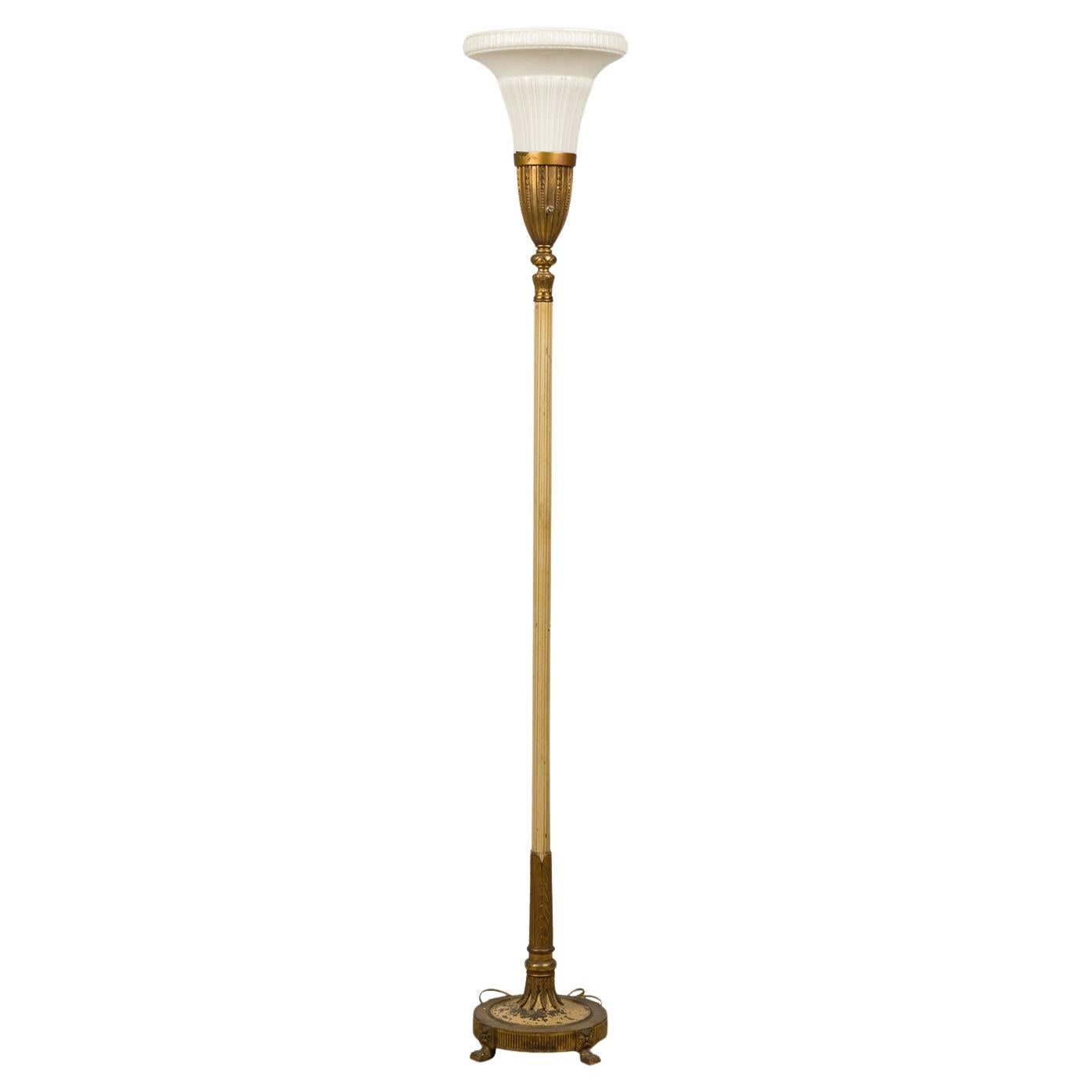 Lenox Art Deco Floor Lamp with Brass Mount and Bone China Shade