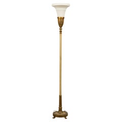 Lenox Art Deco Style Brass and Bone China Floor Lamp / Torchiere Lenox Art Deco Style Brass and Bone China Floor Lamp / Torchiere