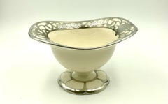 Lenox Belleek Porcelain with Mauser Sterling Scroll Overlay Footed Gravy Bowl