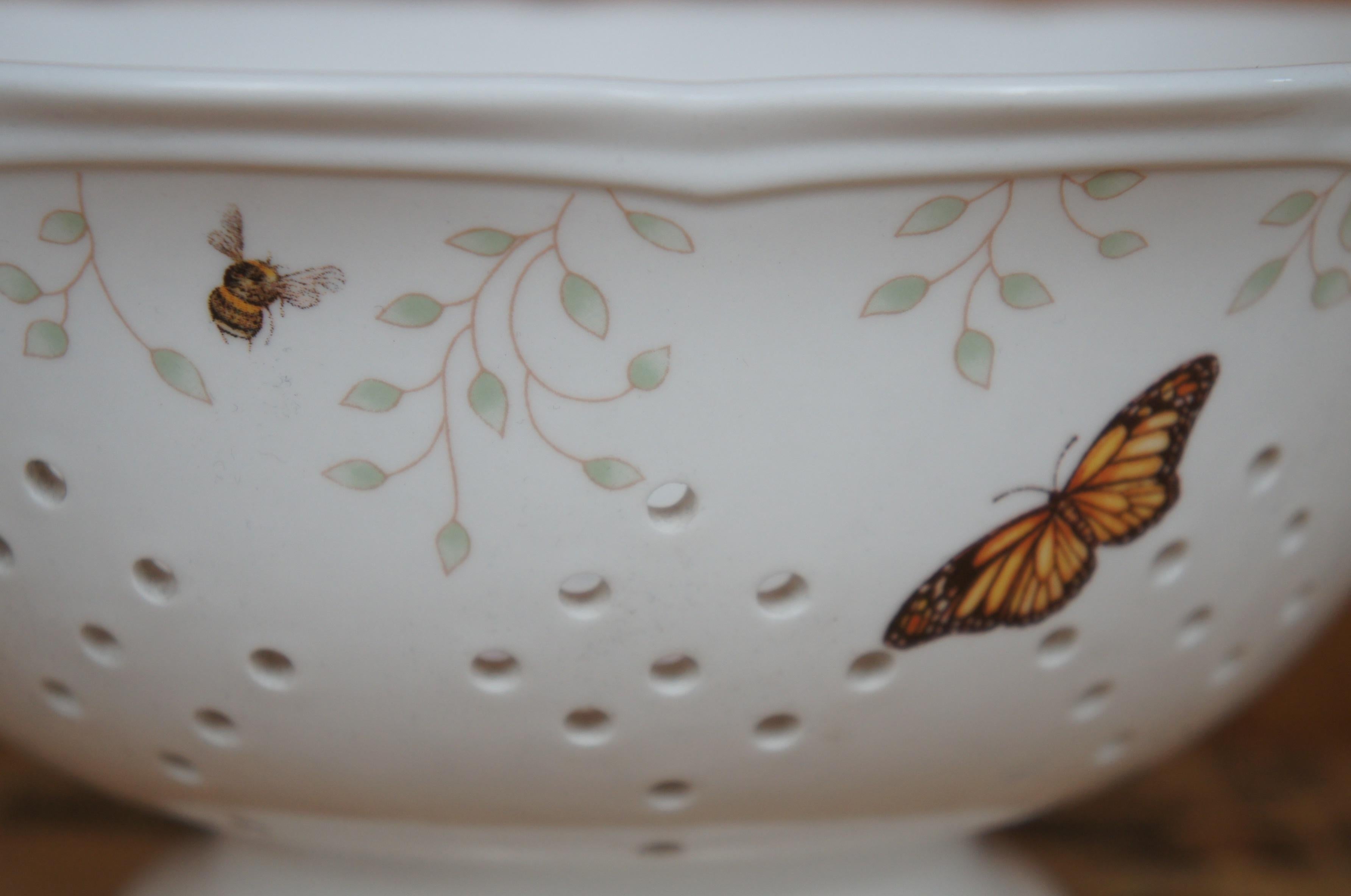 Country Lenox Butterfly Meadow Porcelain Ceramic Colander Berry Strainer Bowl Luyer