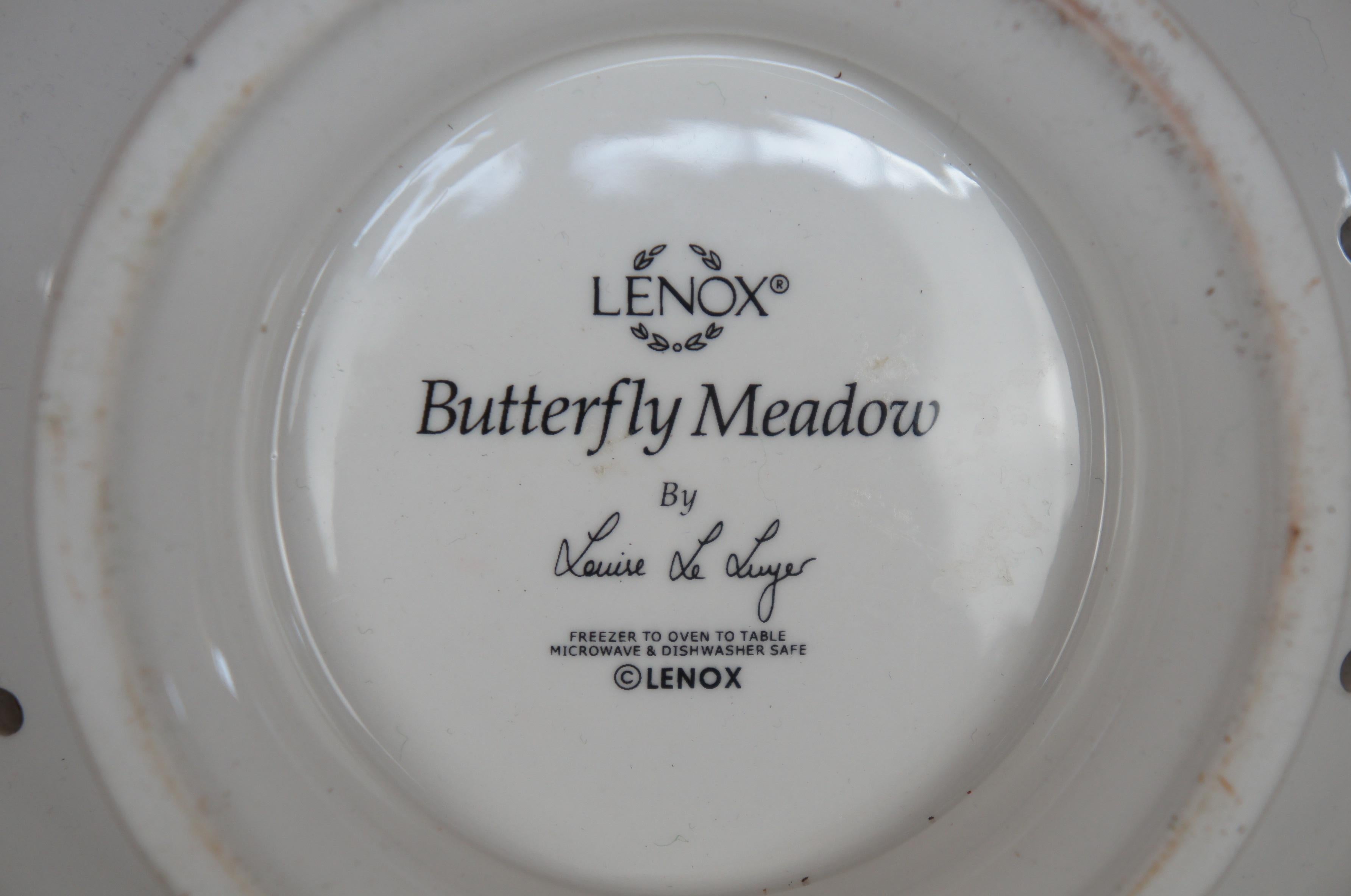 20th Century Lenox Butterfly Meadow Porcelain Ceramic Colander Berry Strainer Bowl Luyer