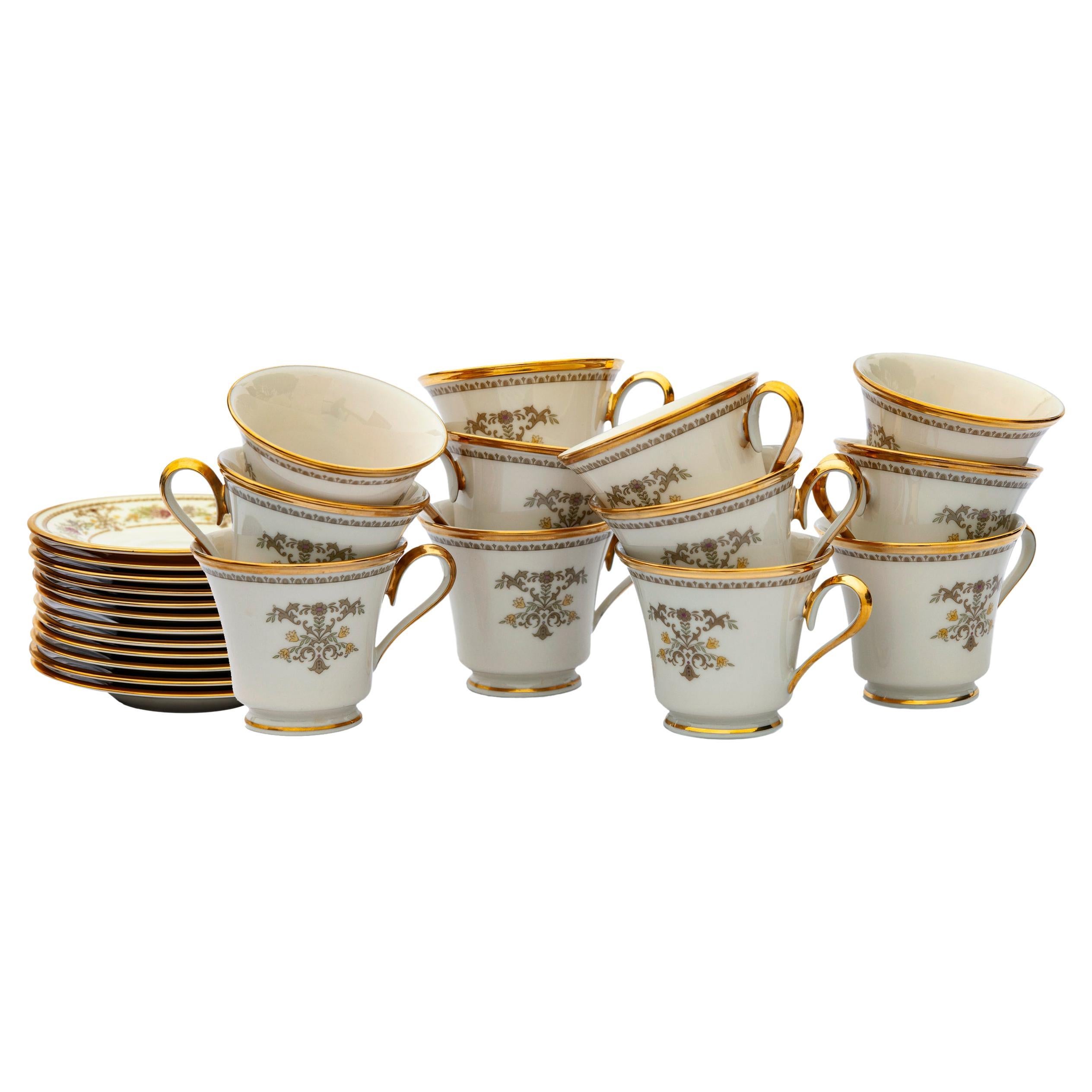 Lenox "Castle Garden" Footed Cups & Saucers; Set/12 For Sale