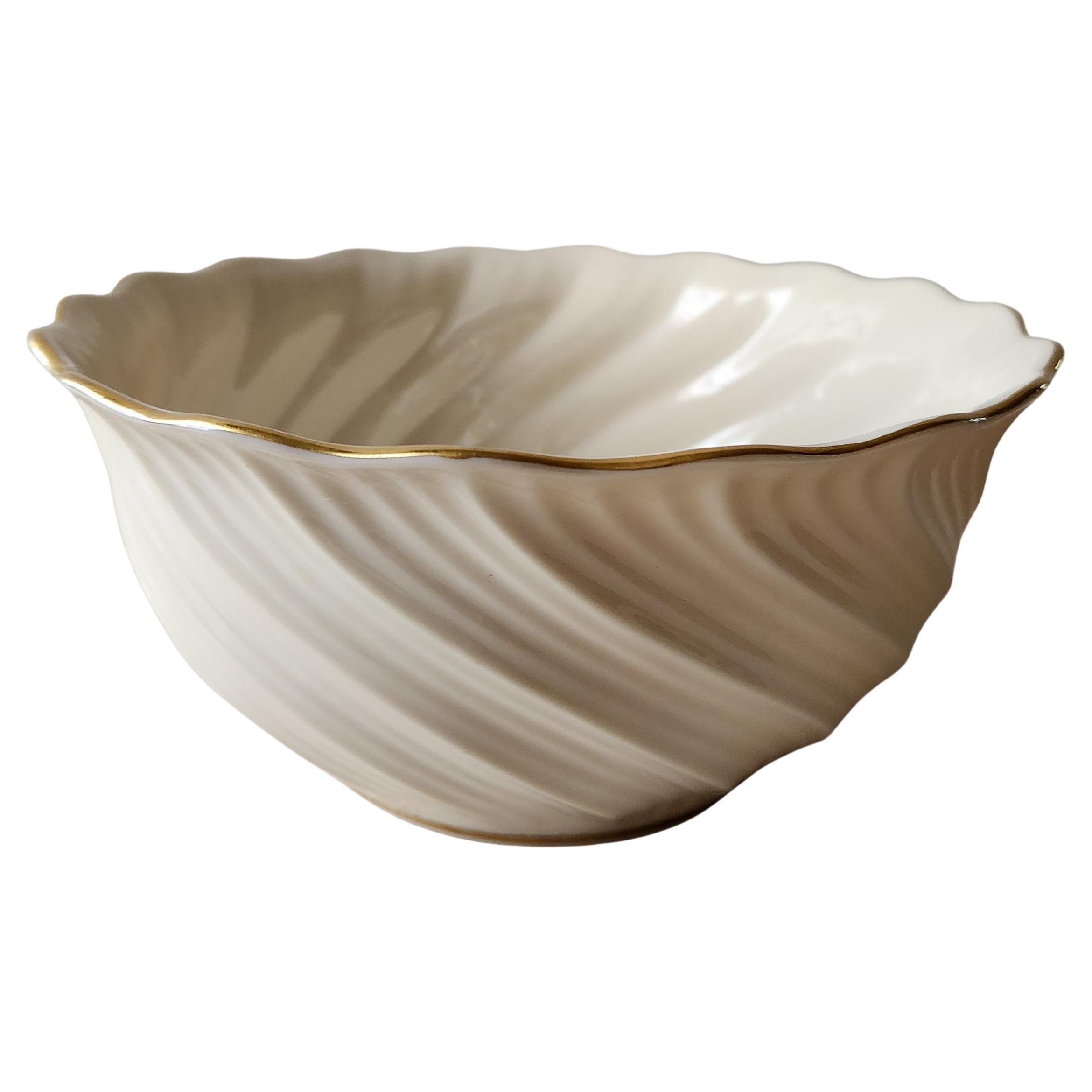 American Lenox Elegant Vegetable Bowl Swirled Ivory Gold Trim For Sale