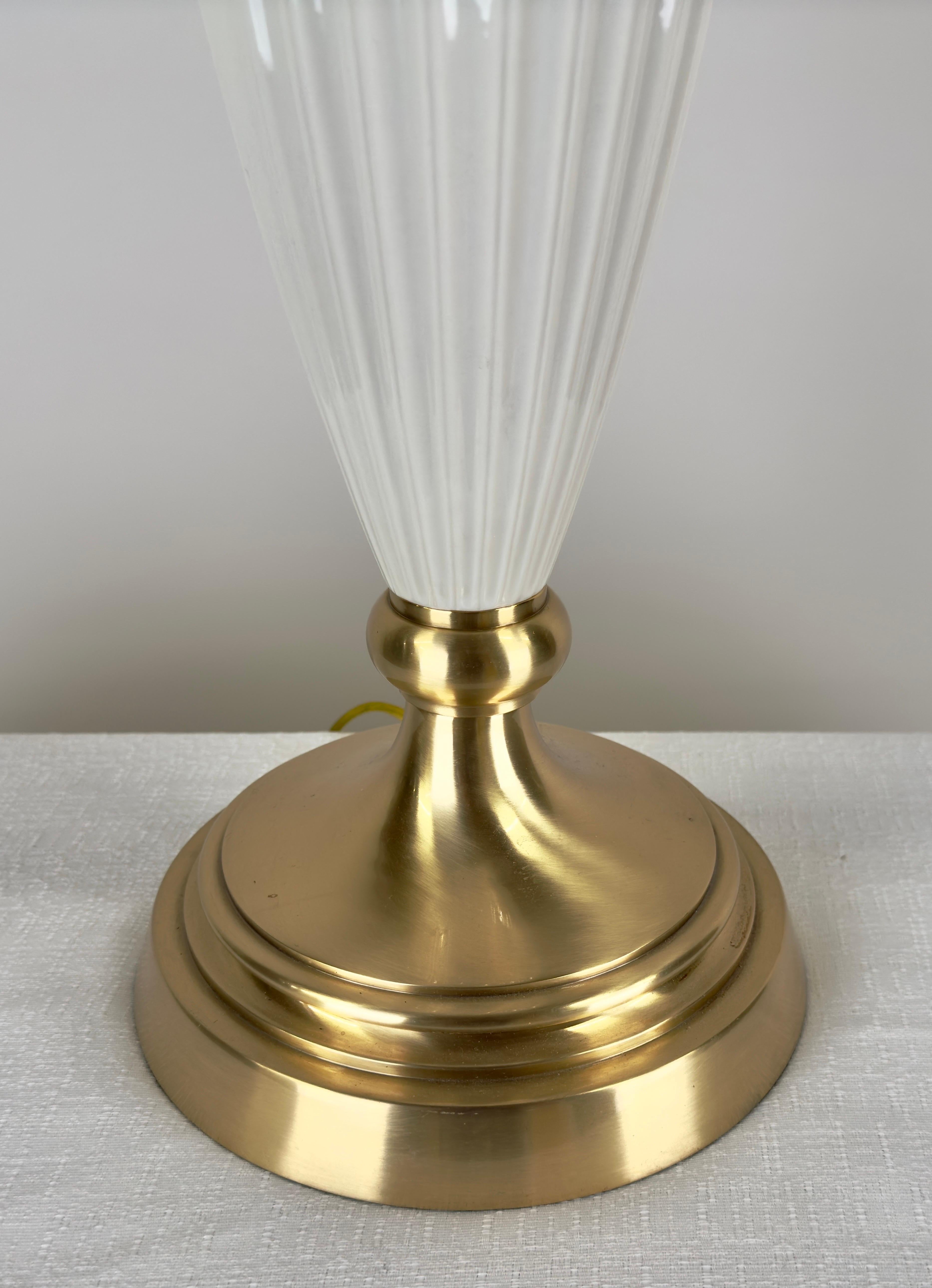 Lenox Empire Style Fluted Column White Porcelain & Brass Table Lamp, a Pair 4