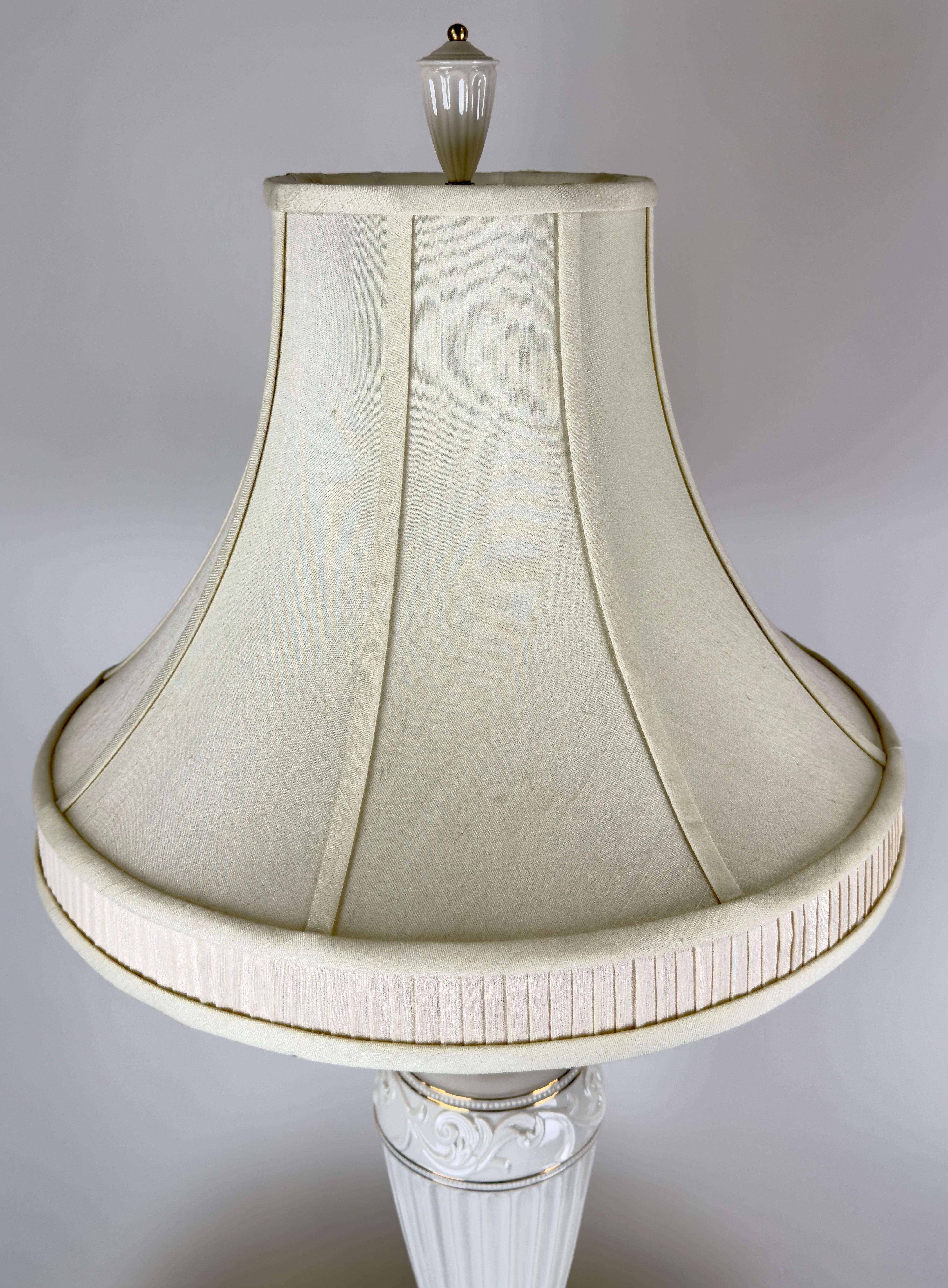 Lenox Empire Style Fluted Column White Porcelain & Brass Table Lamp, a Pair 5