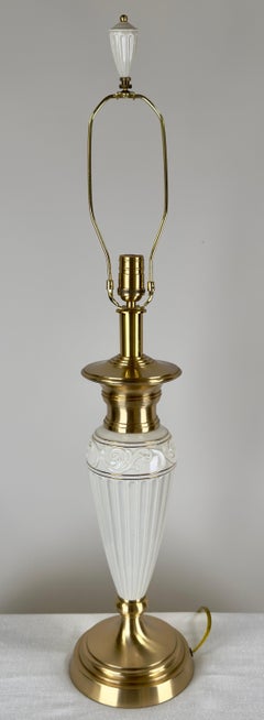 Lenox Empire Style Fluted Column White Porcelain & Brass Table Lamp, a Pair