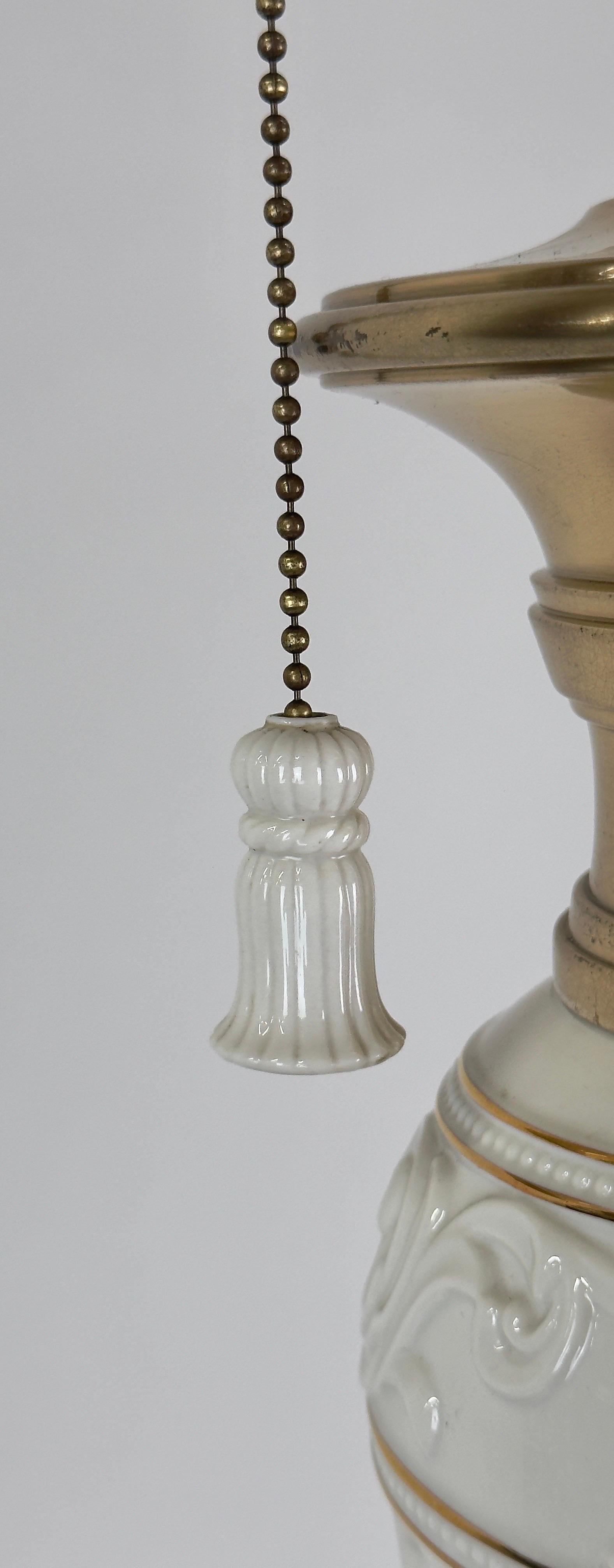Lenox Empire Style Fluted Column White Porcelain & Brass Table Lamp, a Pair 3