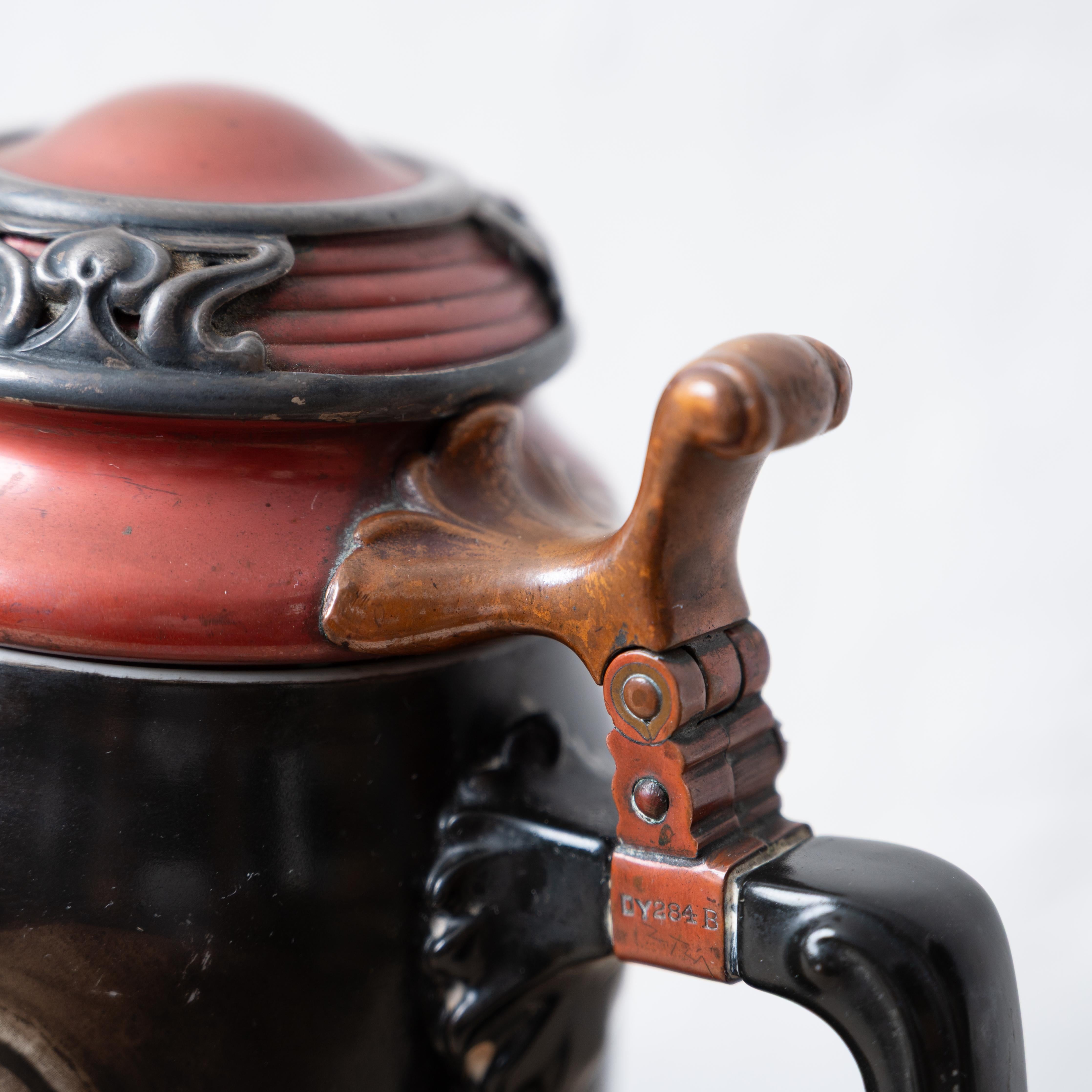 American Lenox Monk Sterling and Copper Mounted Stein For Sale