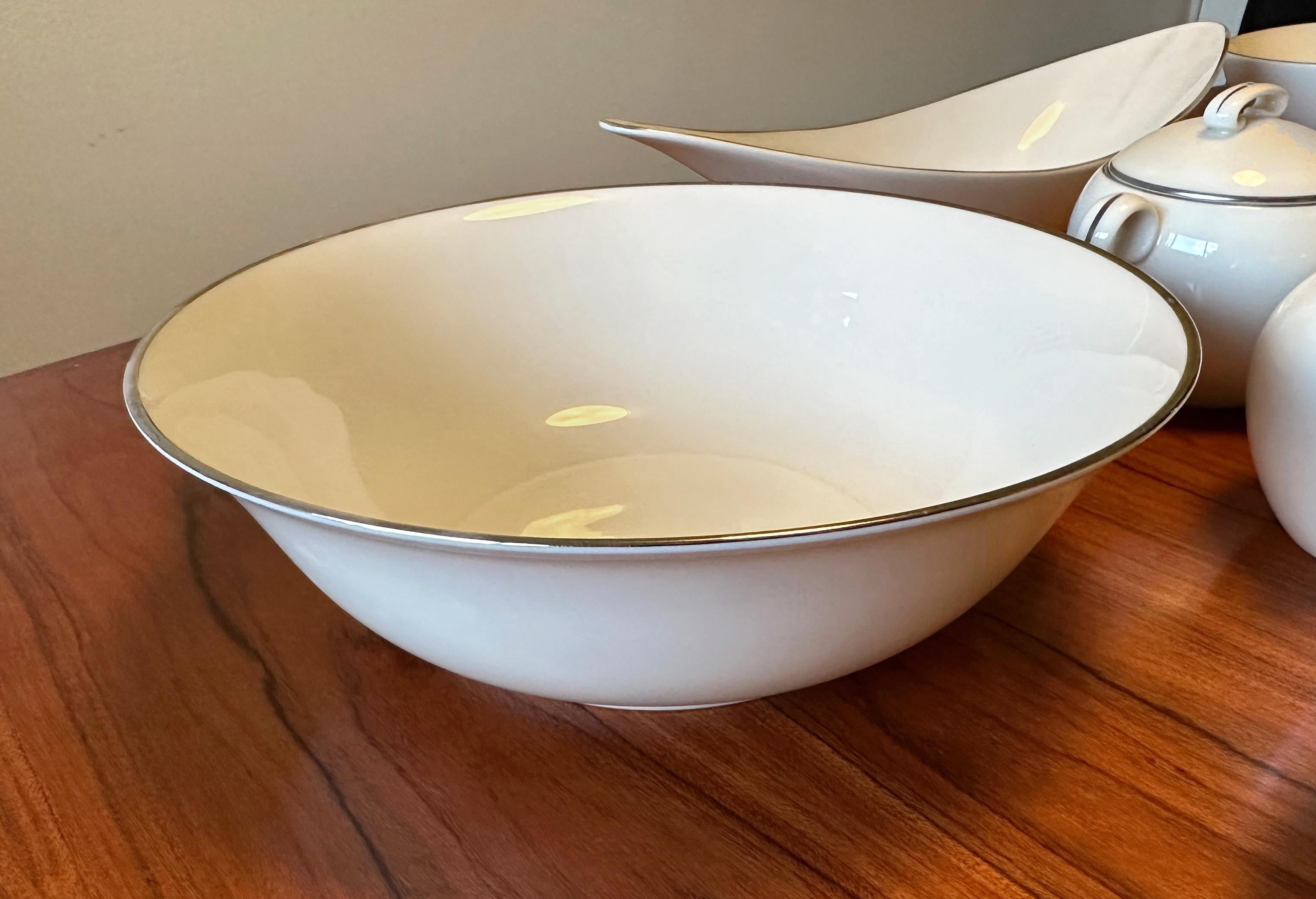 Lenox Olympia Platinum 12 Place Settings, Serving Pieces and Fostoria Goblets For Sale 4