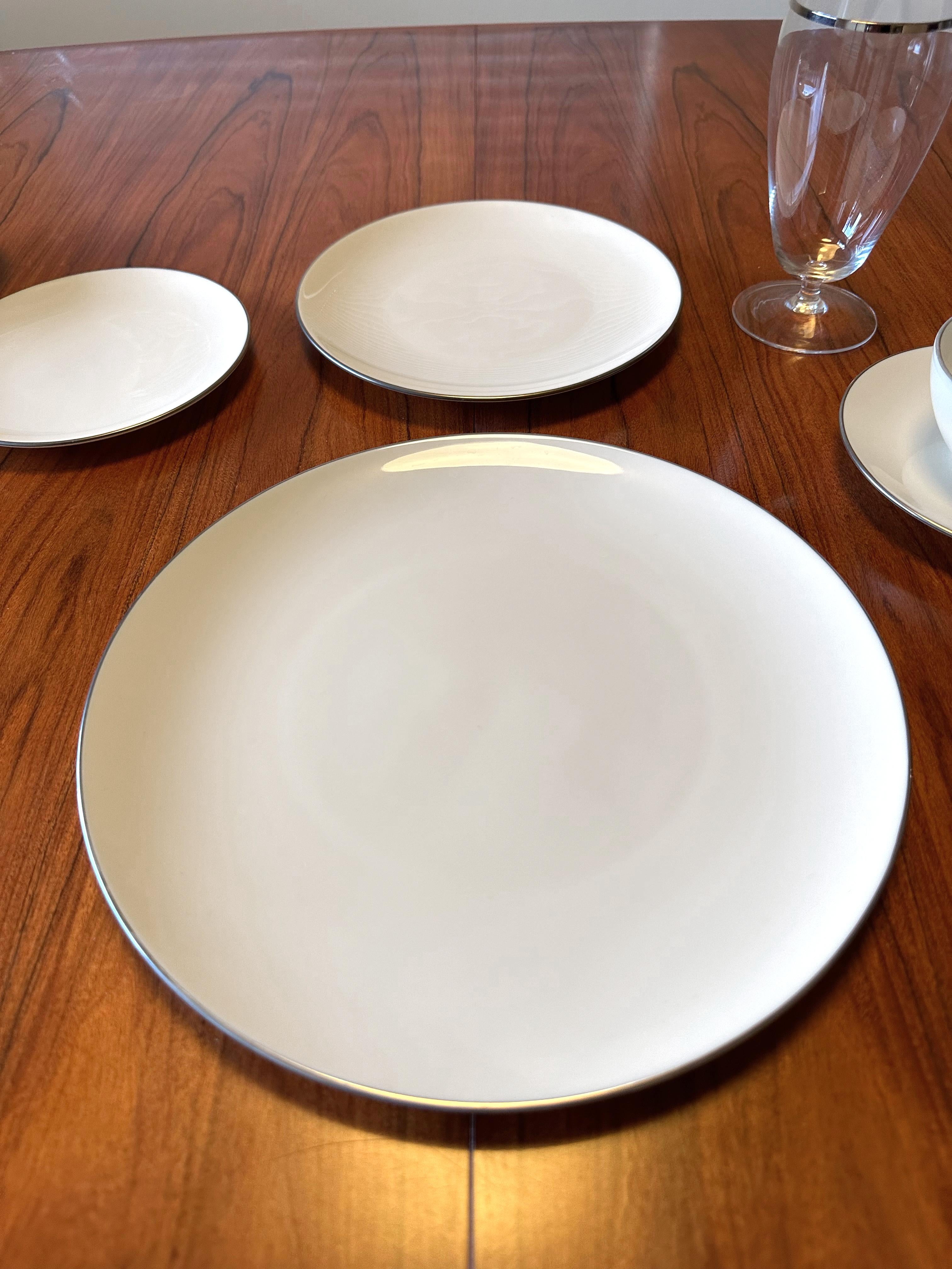 American Lenox Olympia Platinum 12 Place Settings, Serving Pieces and Fostoria Goblets For Sale