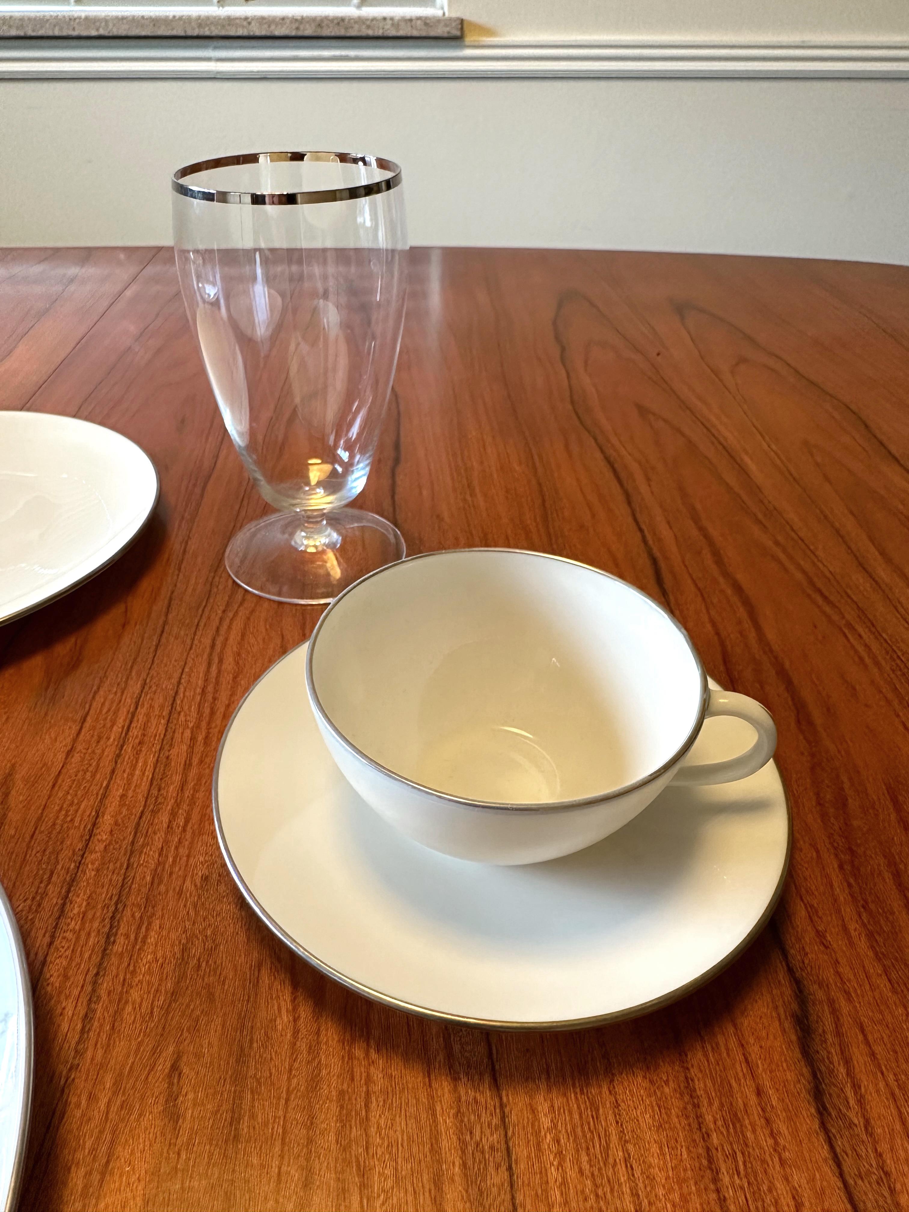 Lenox Olympia Platinum 12 Place Settings, Serving Pieces and Fostoria Goblets In Good Condition For Sale In Littleton, CO
