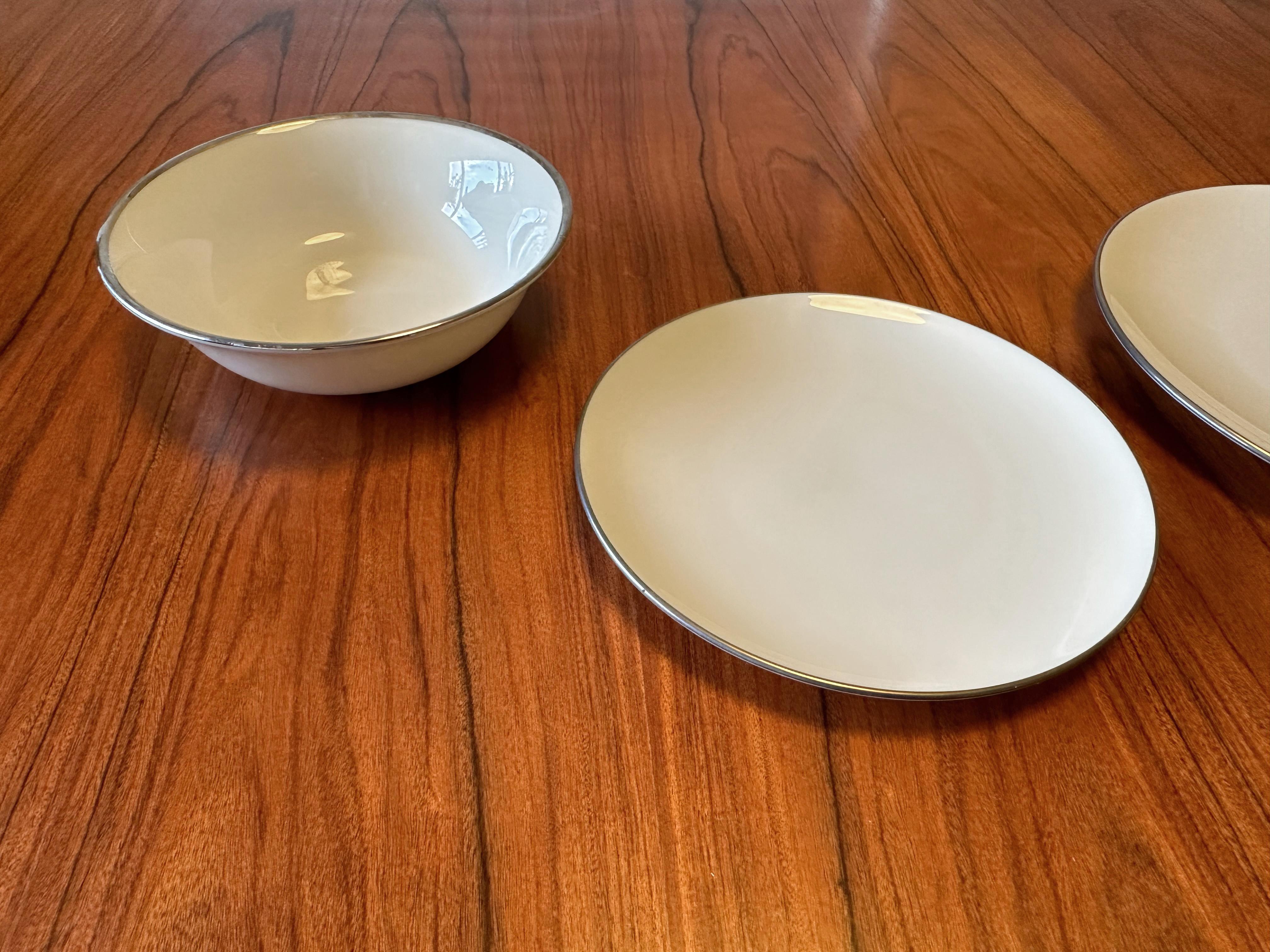 Mid-20th Century Lenox Olympia Platinum 12 Place Settings, Serving Pieces and Fostoria Goblets For Sale