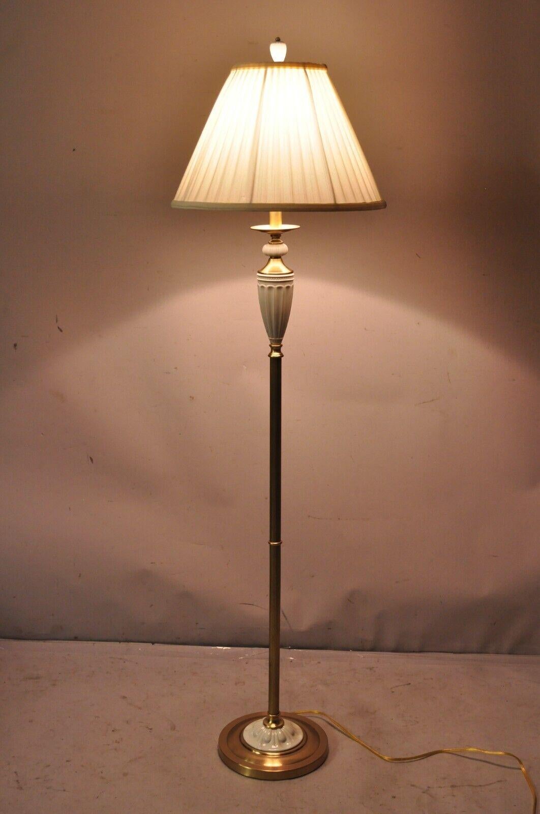 Lenox Quoizel White Porcelain Brass Candlestick Pole Floor Lamp with Shade 2