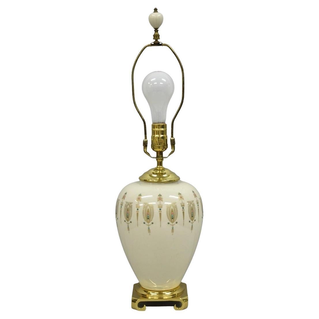Lenox USA Lampe de table décorée Jardinierie en porcelaine et laiton crème Vintage