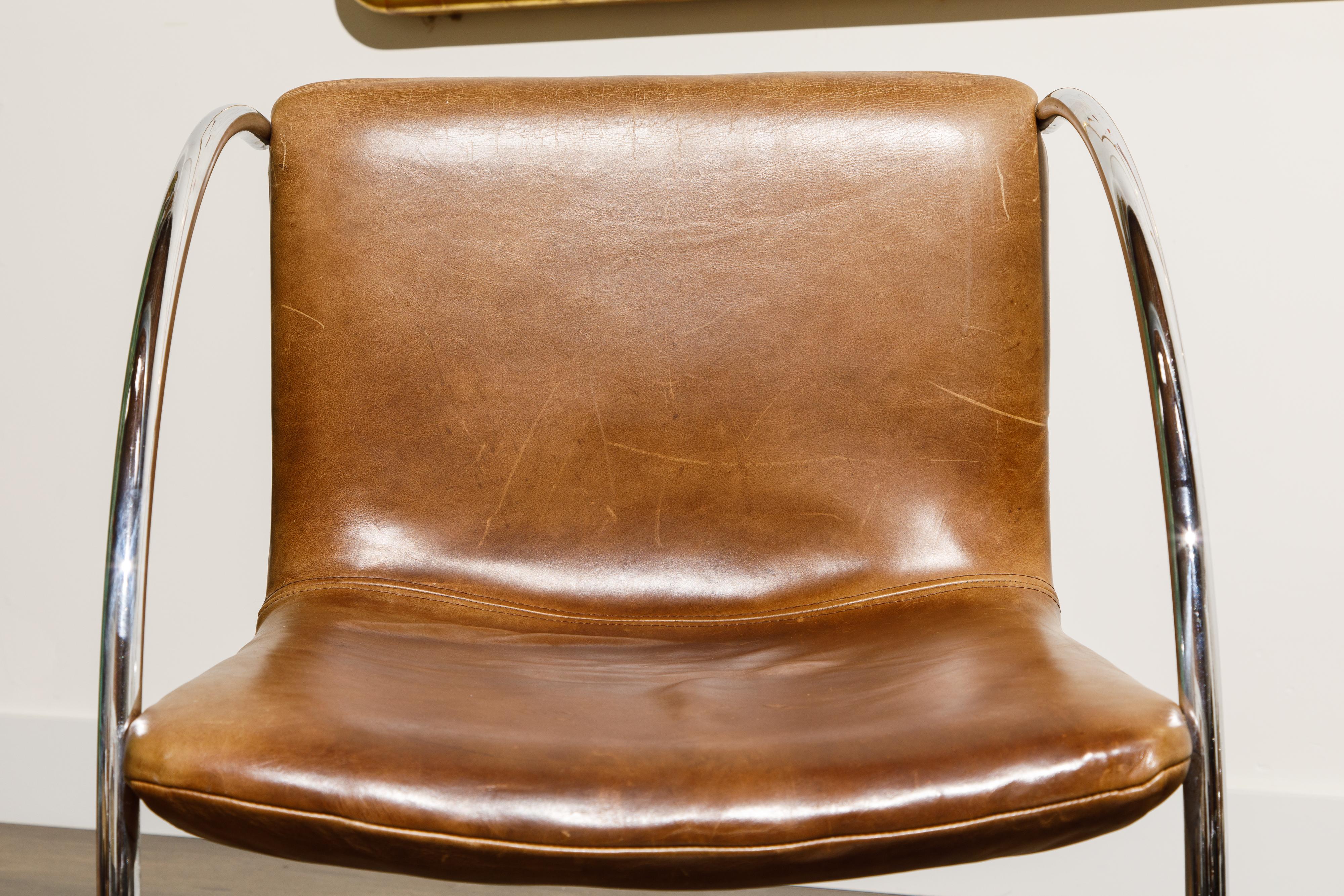 'Lens' Leather Chairs by Giovanni Offredi for Saporiti Italia, c. 1968, Signed 3