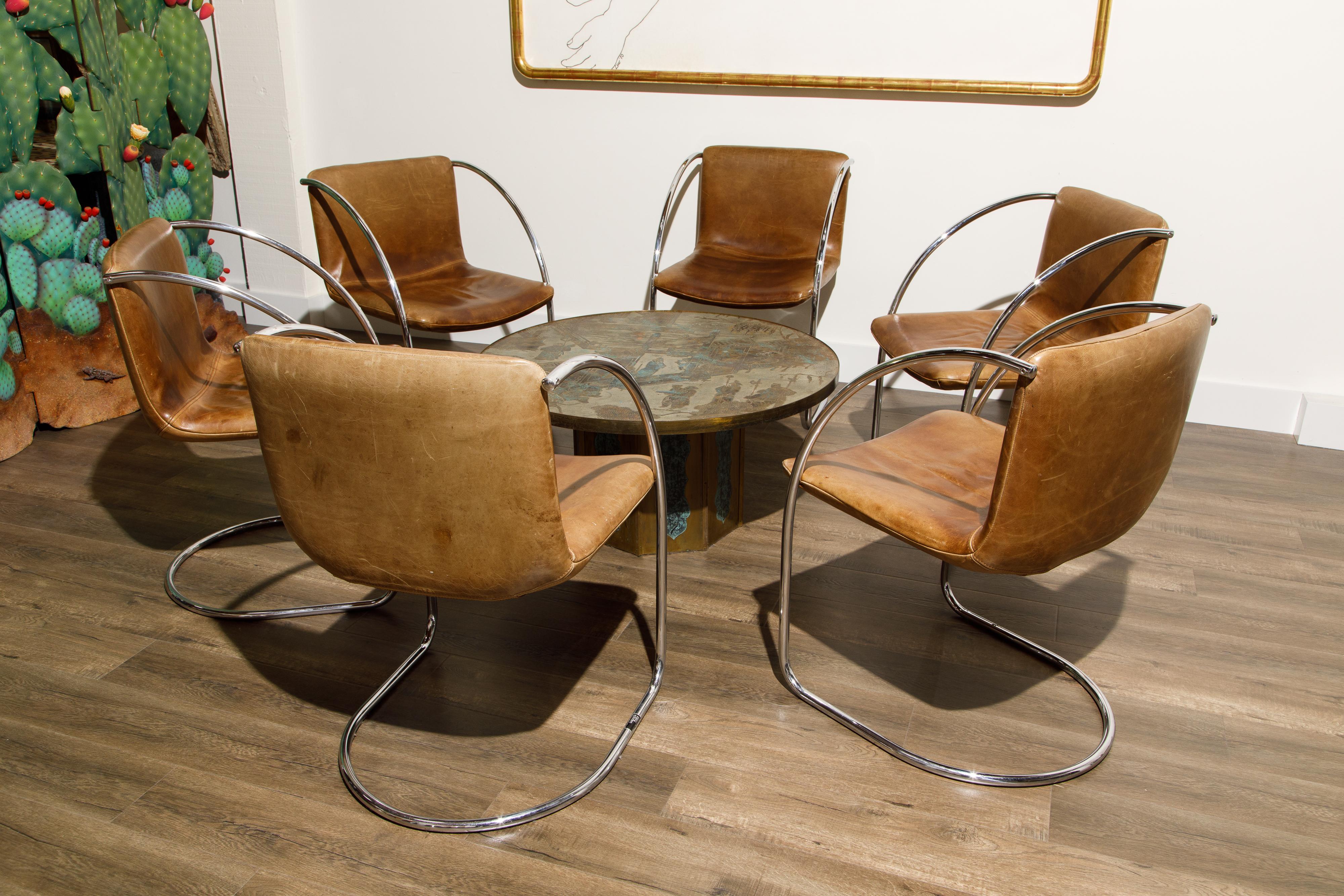 'Lens' Leather Chairs by Giovanni Offredi for Saporiti Italia, c. 1968, Signed 9