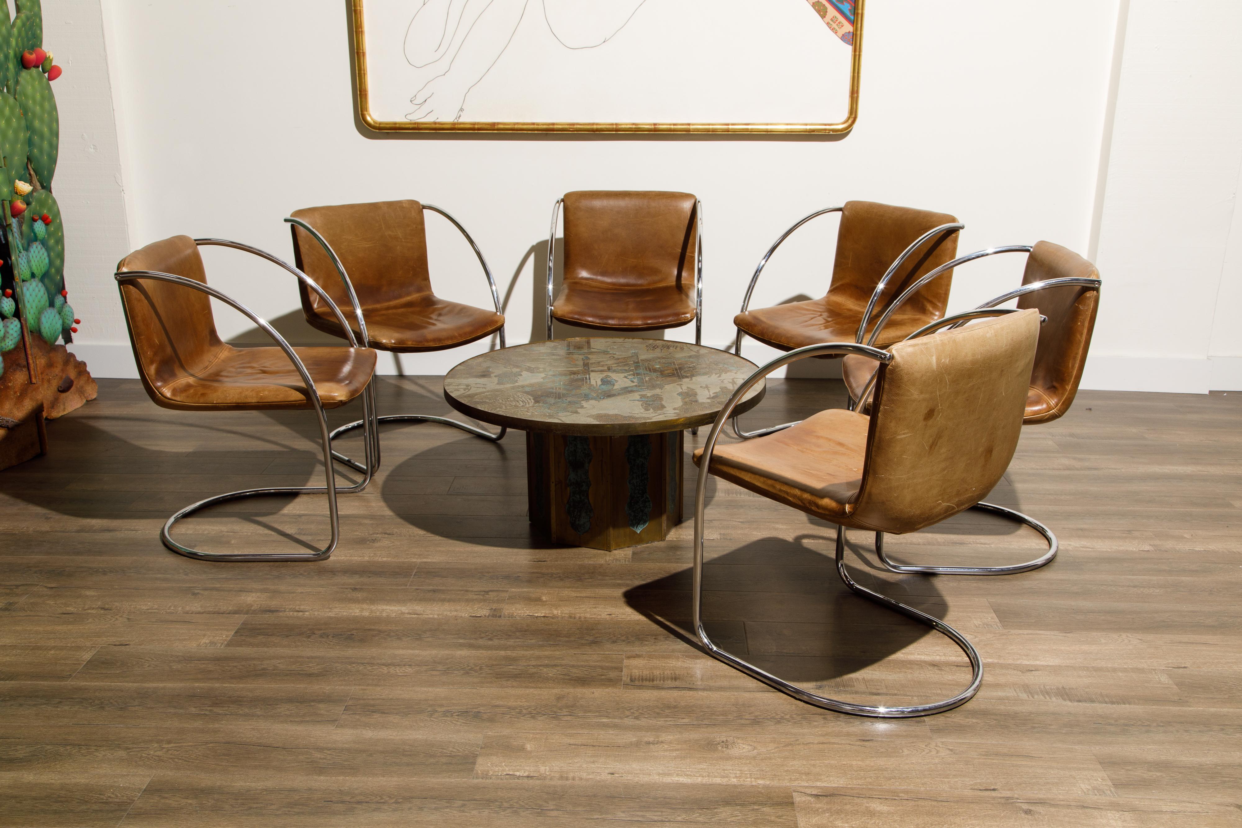 'Lens' Leather Chairs by Giovanni Offredi for Saporiti Italia, c. 1968, Signed 10