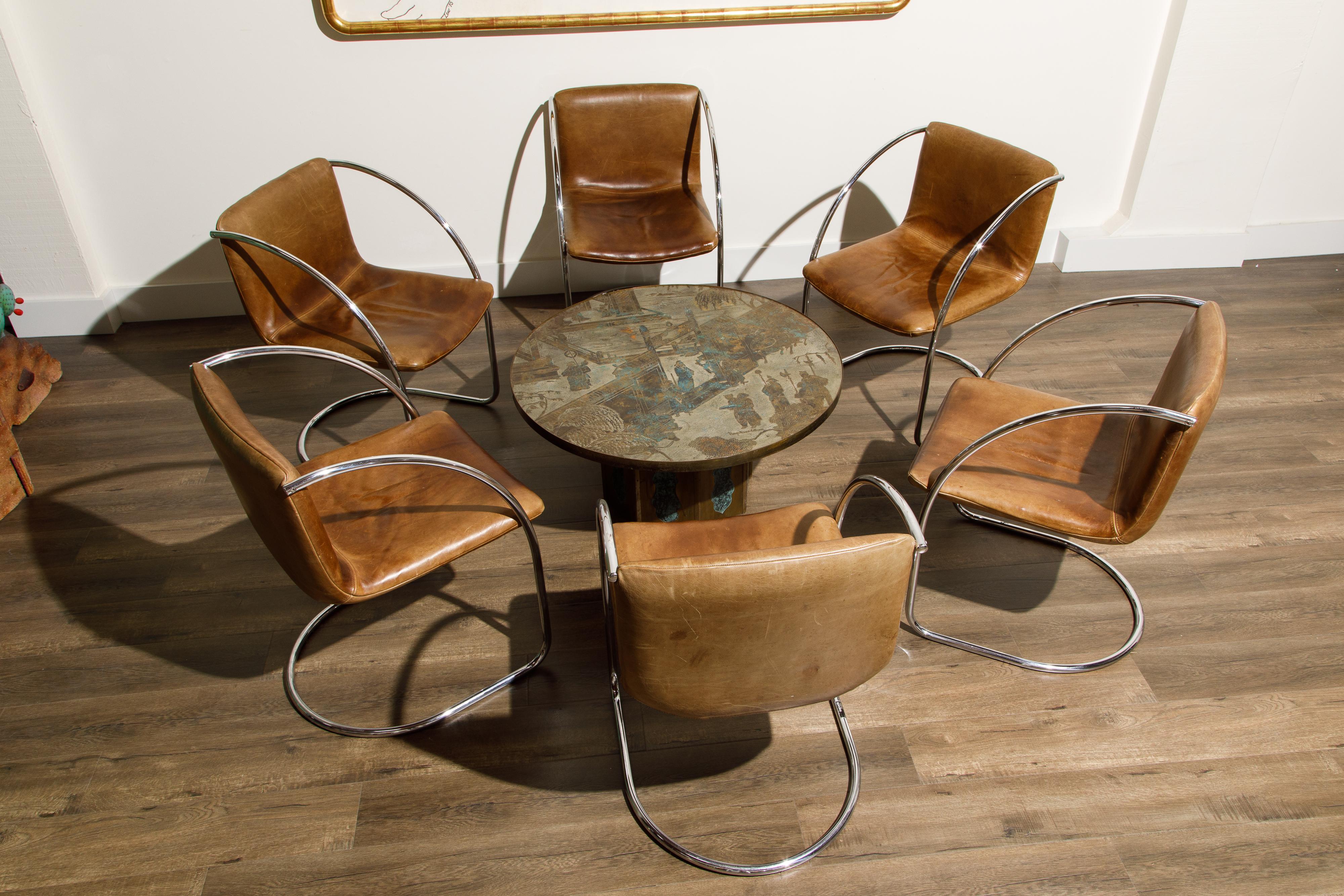 'Lens' Leather Chairs by Giovanni Offredi for Saporiti Italia, c. 1968, Signed 11