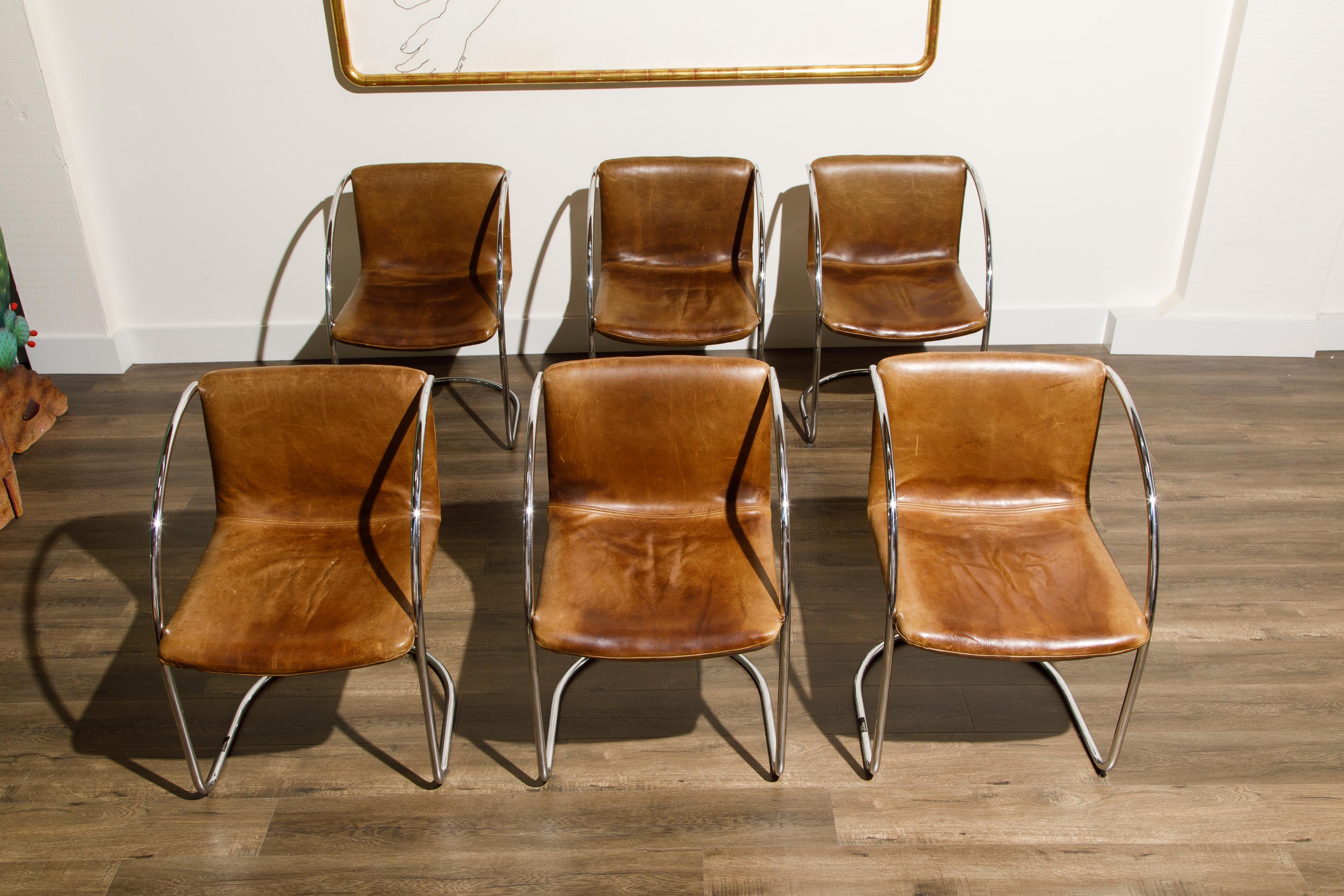 Modern 'Lens' Leather Chairs by Giovanni Offredi for Saporiti Italia, c. 1968, Signed