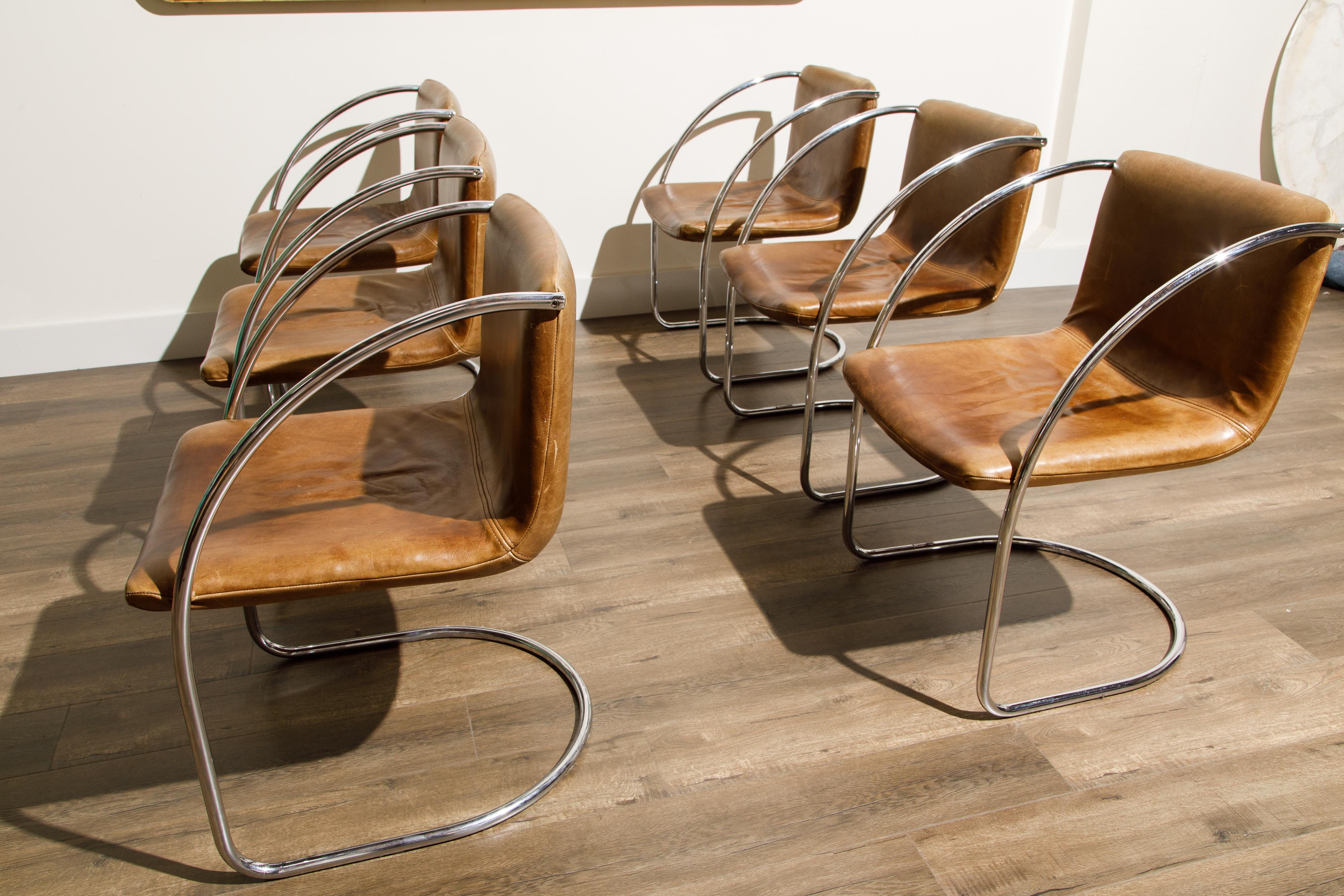 Italian 'Lens' Leather Chairs by Giovanni Offredi for Saporiti Italia, c. 1968, Signed