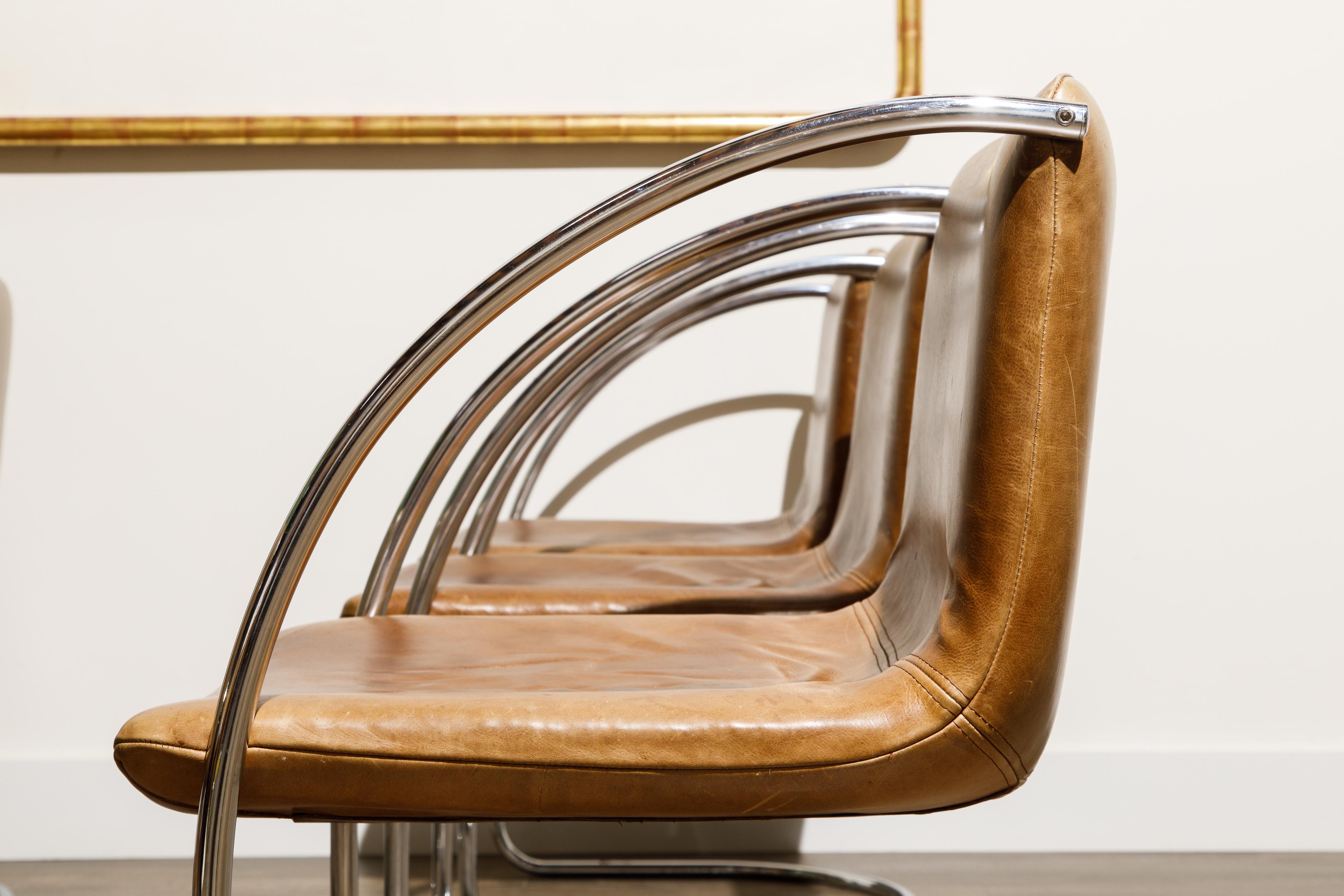 'Lens' Leather Chairs by Giovanni Offredi for Saporiti Italia, c. 1968, Signed In Good Condition In Los Angeles, CA