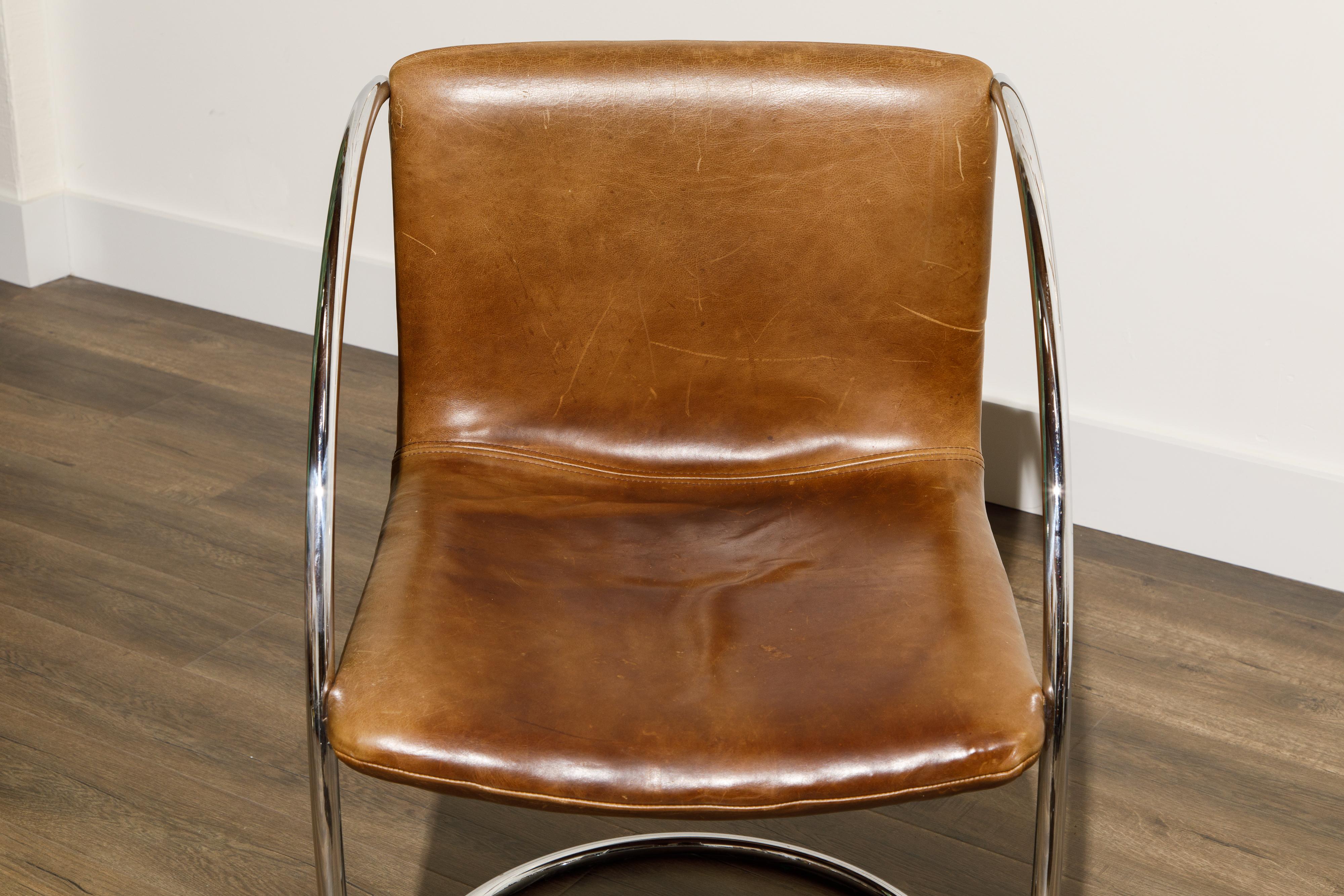 'Lens' Leather Chairs by Giovanni Offredi for Saporiti Italia, c. 1968, Signed 1