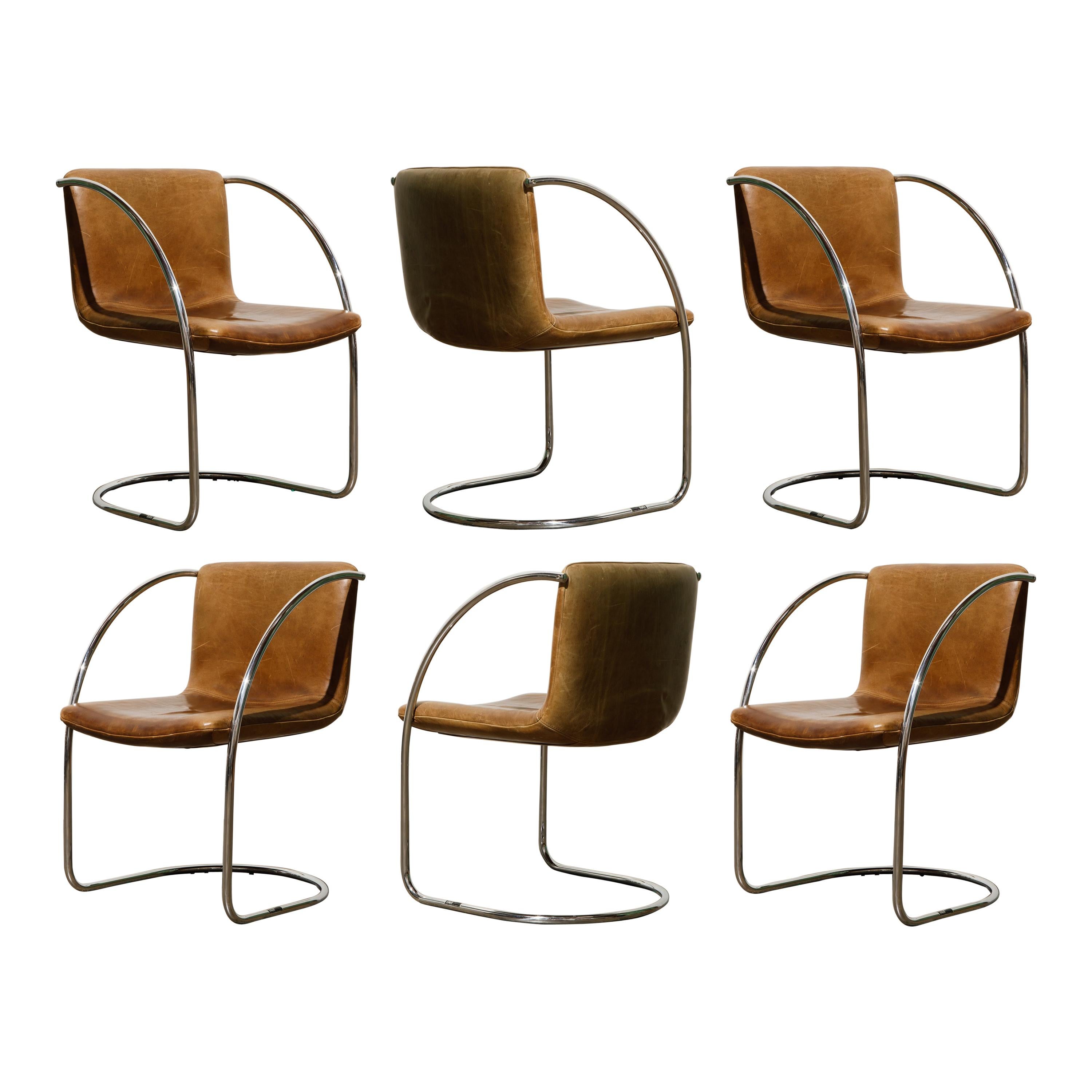 'Lens' Leather Chairs by Giovanni Offredi for Saporiti Italia, c. 1968, Signed