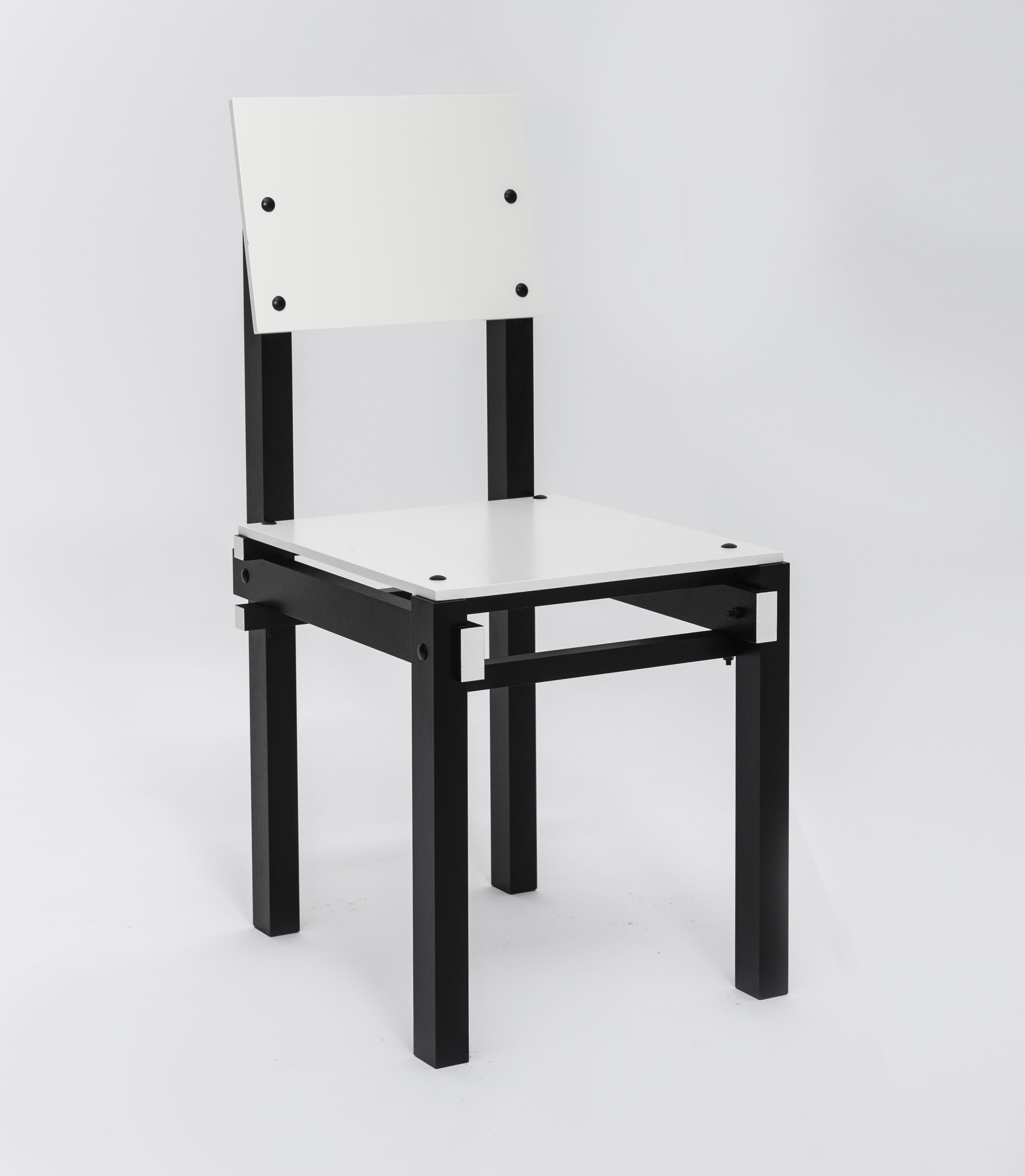 Chair

The Rietveld Military furniture was designed in 1923 by Gerrit Rietveld for a Catholic Military home in Utrecht, the Netherlands. The Military series was the first to use nuts and bolts instead of wooden dowels. The military furniture was