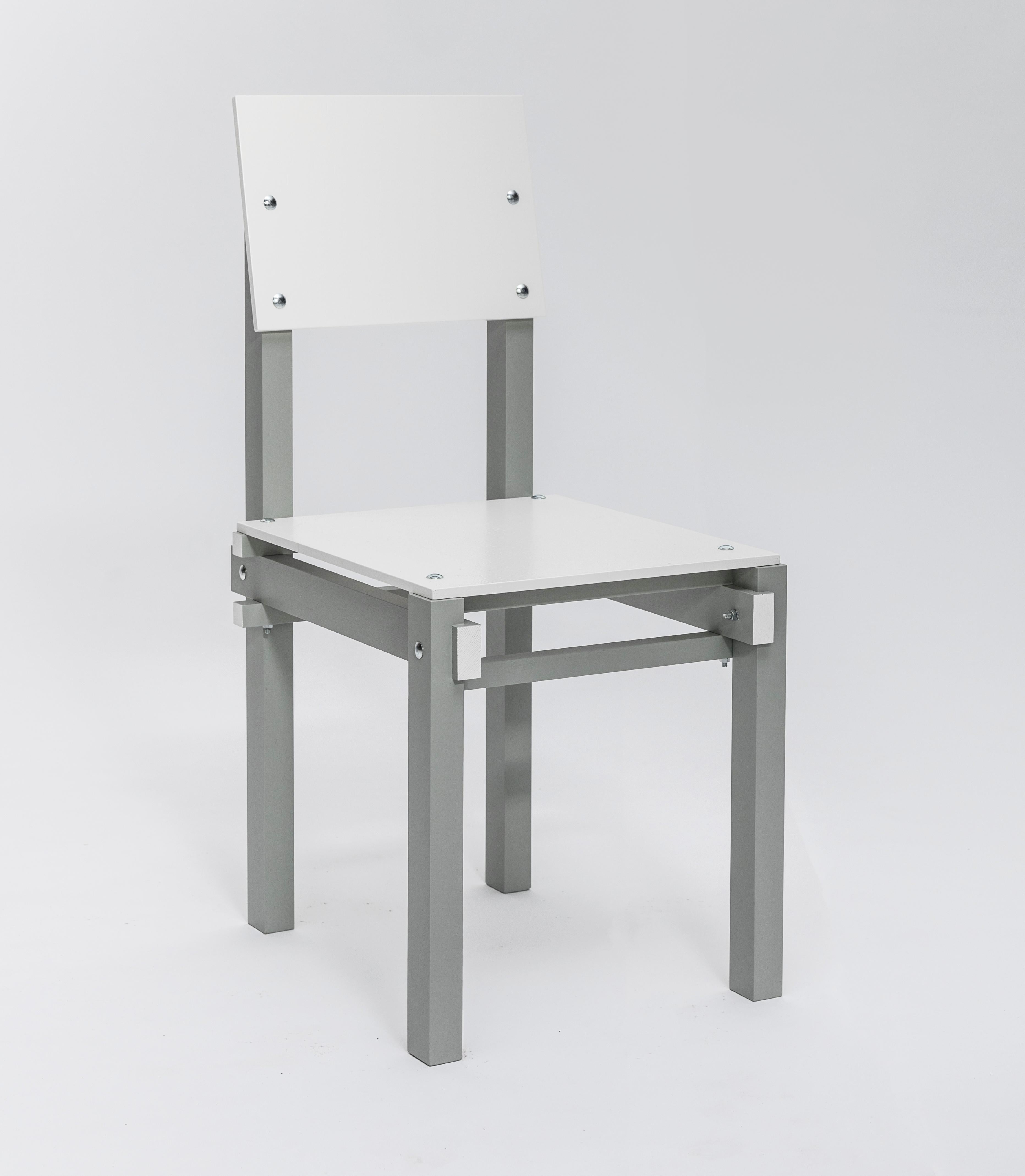 Chair

The Rietveld Military Furniture was designed in 1923 by Gerrit Rietveld for a Catholic Military Home in Utrecht, the Netherlands. The Military series was the first to use nuts and bolts instead of wooden dowels. The military furniture was