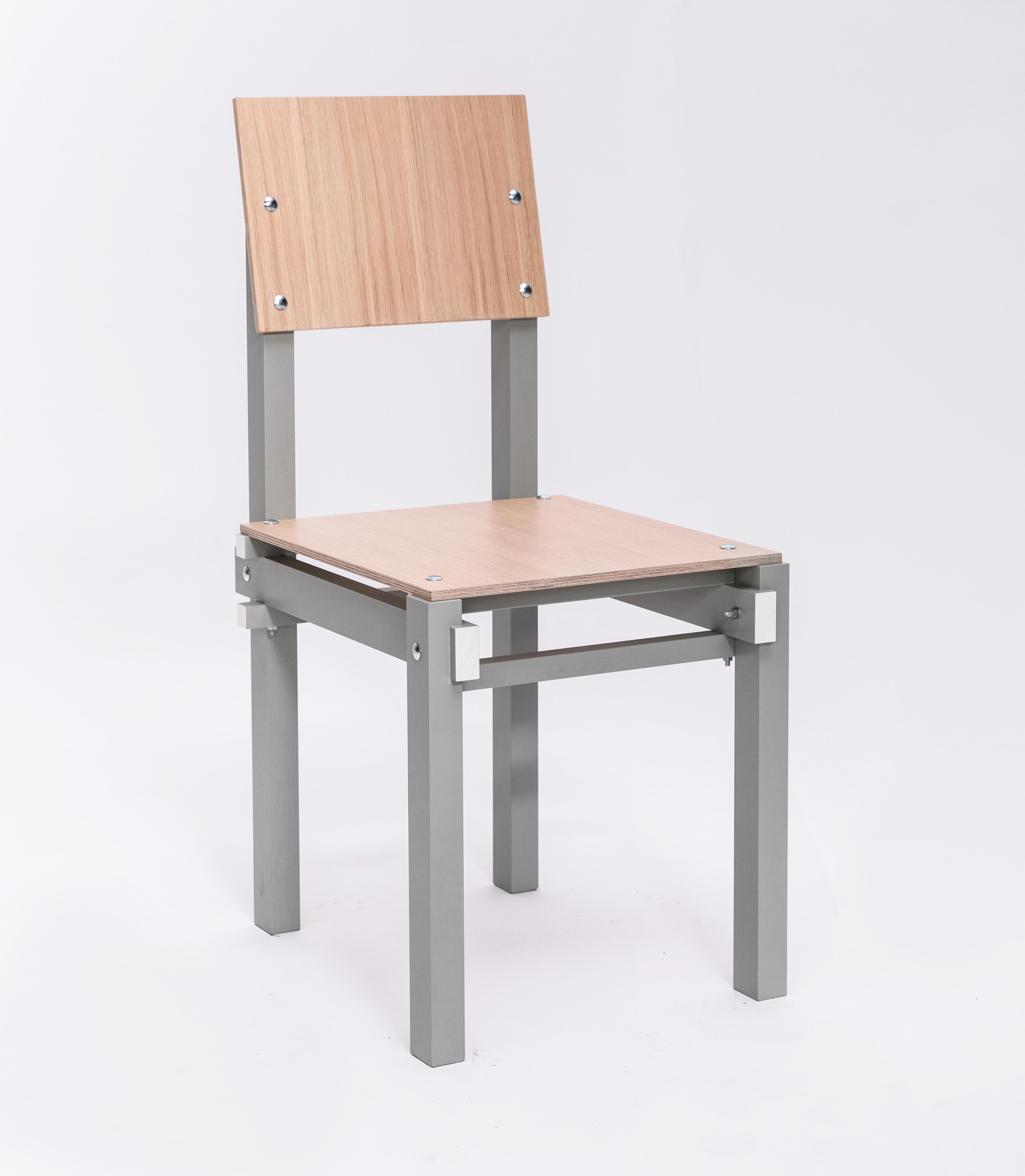 Chair

The Rietveld military furniture was designed in 1923 by Gerrit Rietveld for a Catholic Military Home in Utrecht, the Netherlands. The Military series was the first to use nuts and bolts instead of wooden dowels. The military furniture was