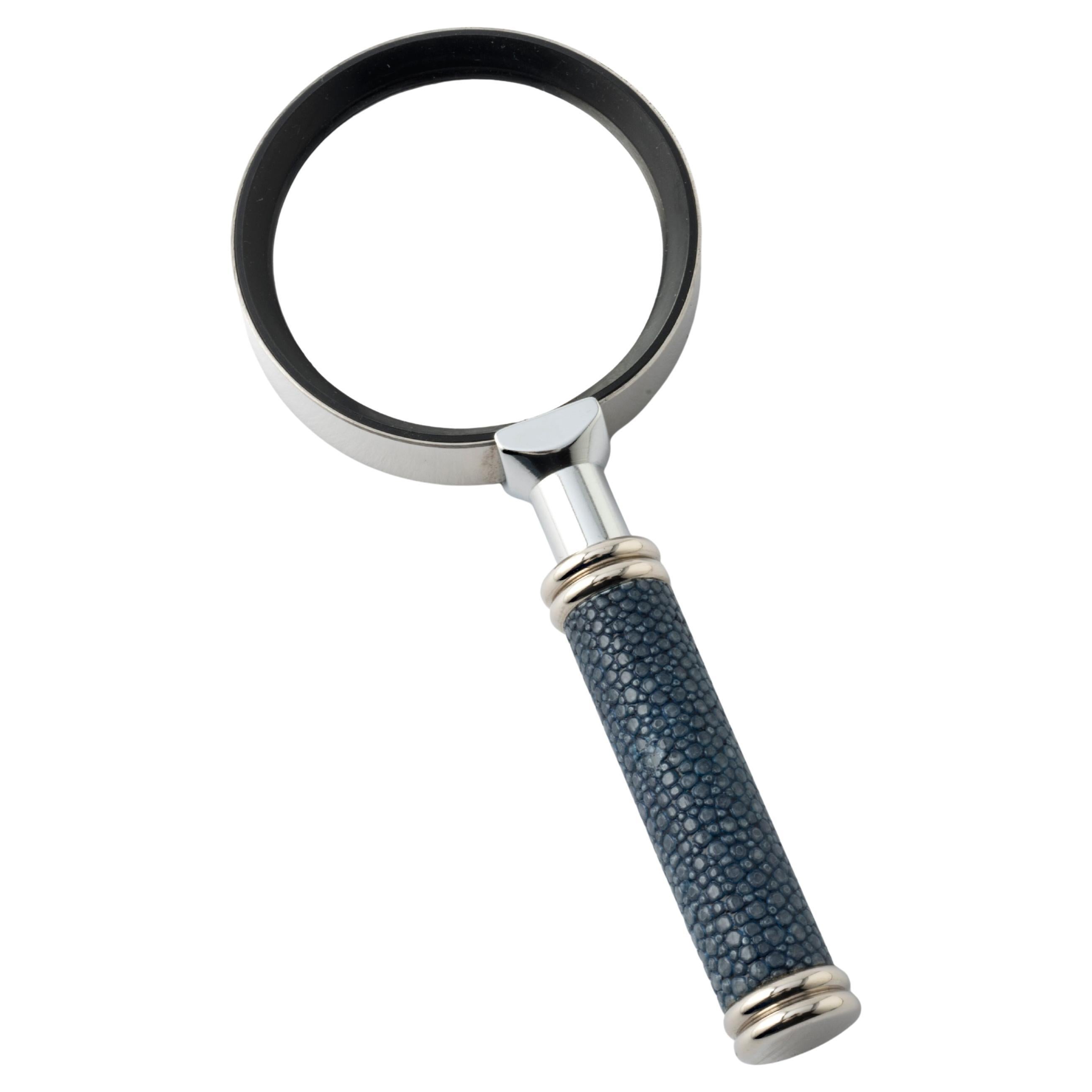 Elegant Blue Shagreen Leather Magnifying Glass - GALUCHARME Collection