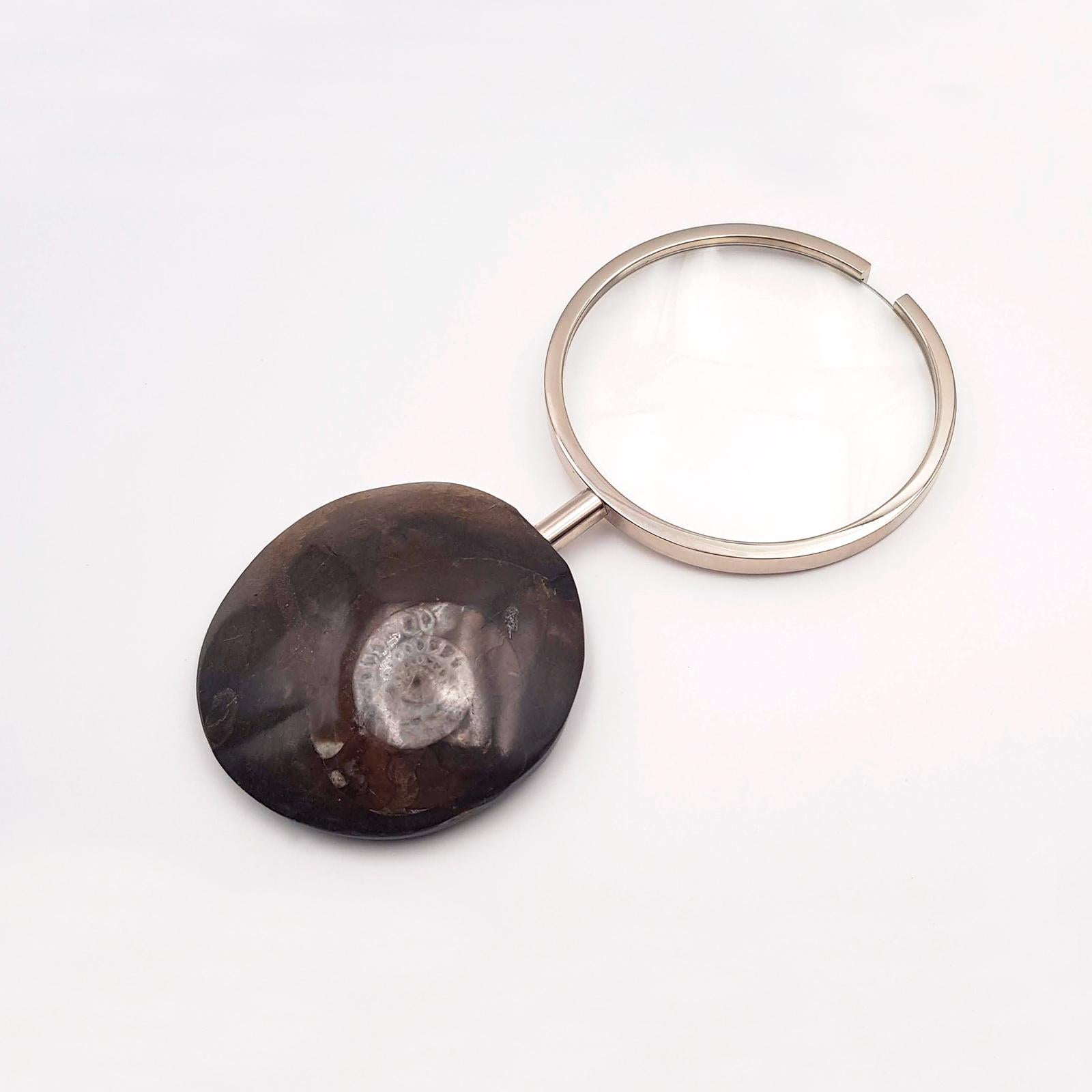 Modern Magnifying glass with Goniatite handle  of the Sahara - authentic ammonite  For Sale