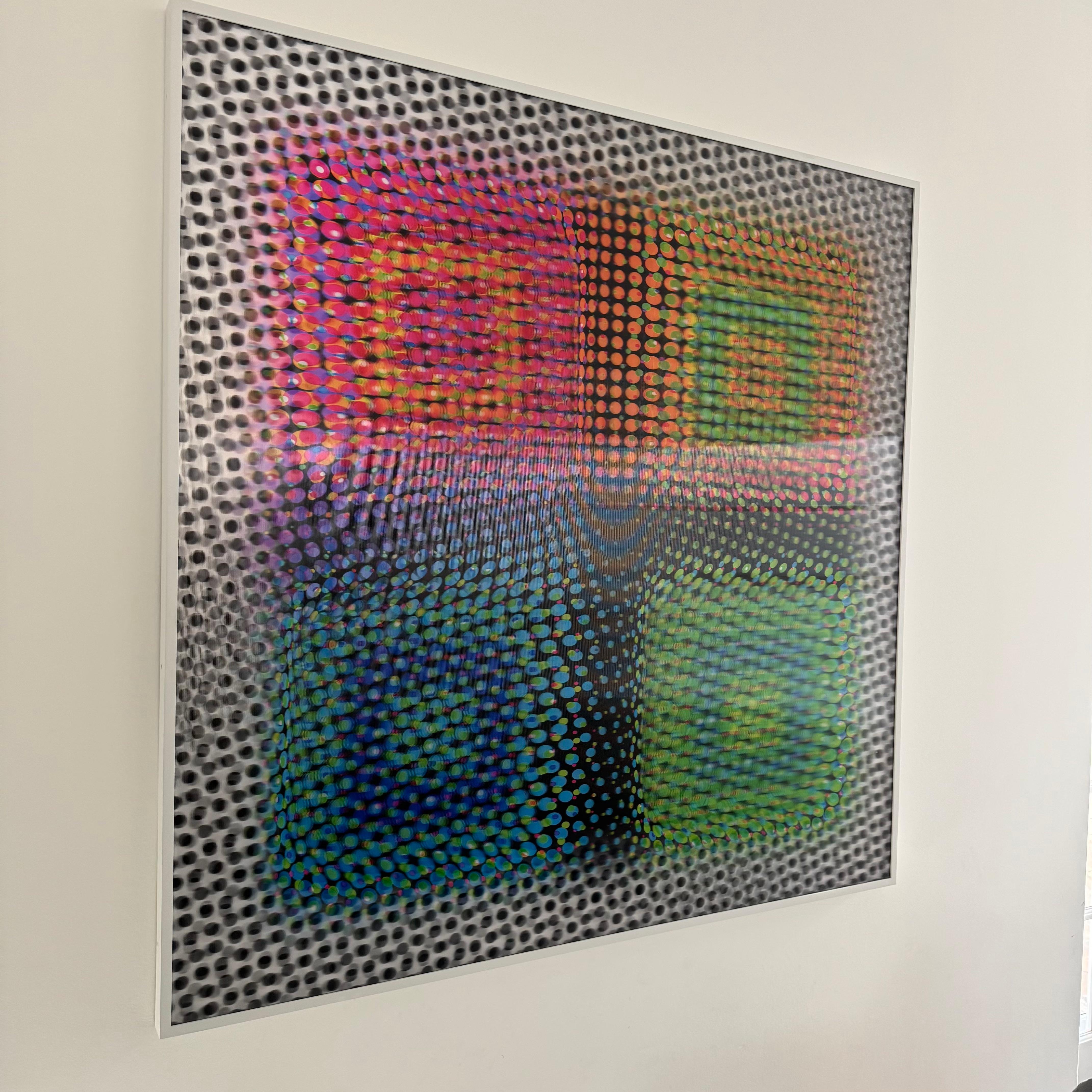 Dieses faszinierende Kunstwerk wird jede Wand zum Leben erwecken. Vier Quadrate in Schattierungen von  Rosa, Orange, Lila und Grün sind in Halbtönen gefärbt, die an die Pop Art des 20. Jahrhunderts erinnern. Extremer 3-D-Effekt, unmöglich durch