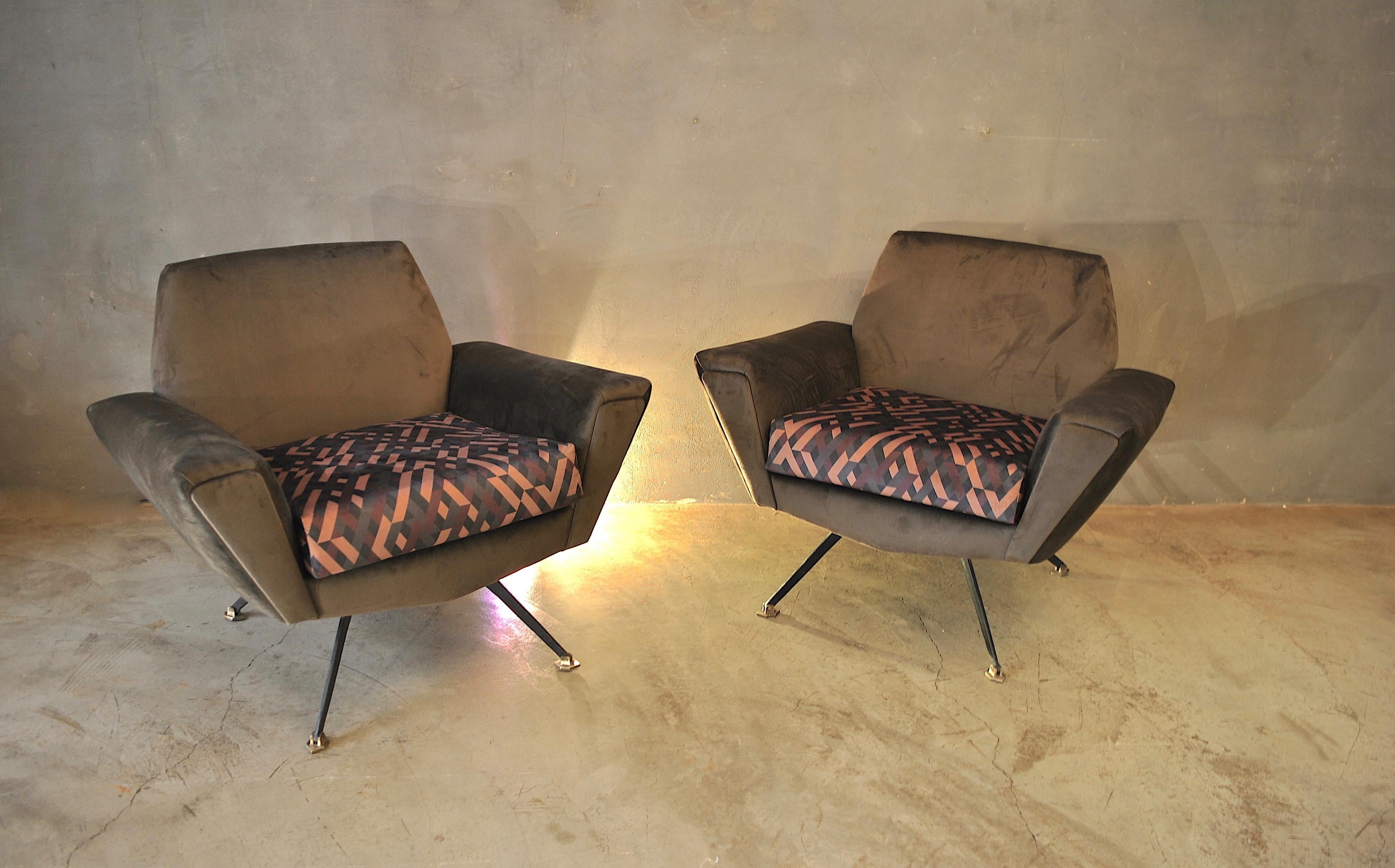 Lenzi Italian Midcentury Designer Armchairs for Giuseppe Rossi di Abbozzate In Excellent Condition In bari, IT
