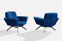 Lenzi, Lounge-Stühle, Metall, Messing, Stoff, Italien, 1950er Jahre