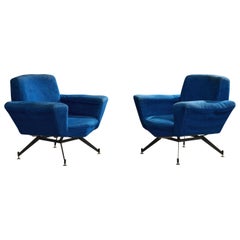 Lenzi, Lounge-Stühle, Metall, Messing, Stoff, Italien, 1950er Jahre