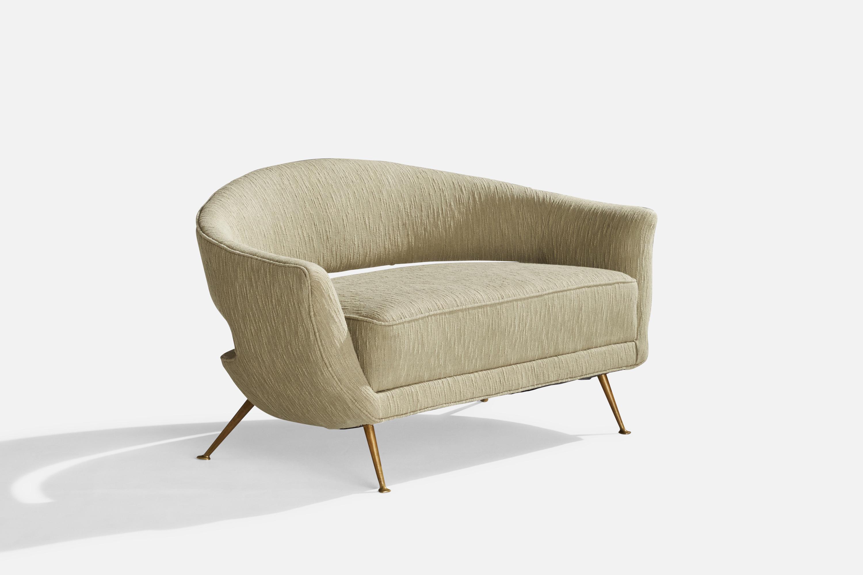 Mid-Century Modern Lenzi Nello, Sofa, Brass, Fabric, Italy, 1954 For Sale