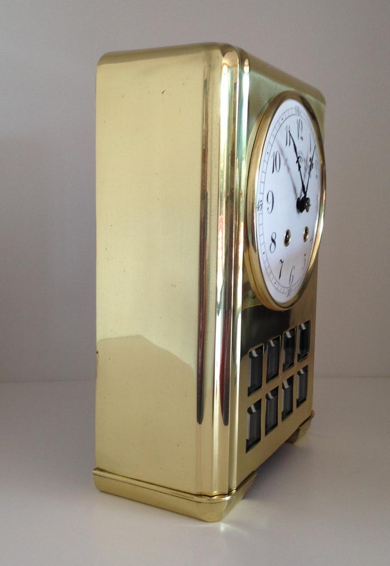 Art Deco German Brass Mantel Clock, by Lenzkirch, circa 1920 In Good Condition For Sale In Melbourne, Victoria