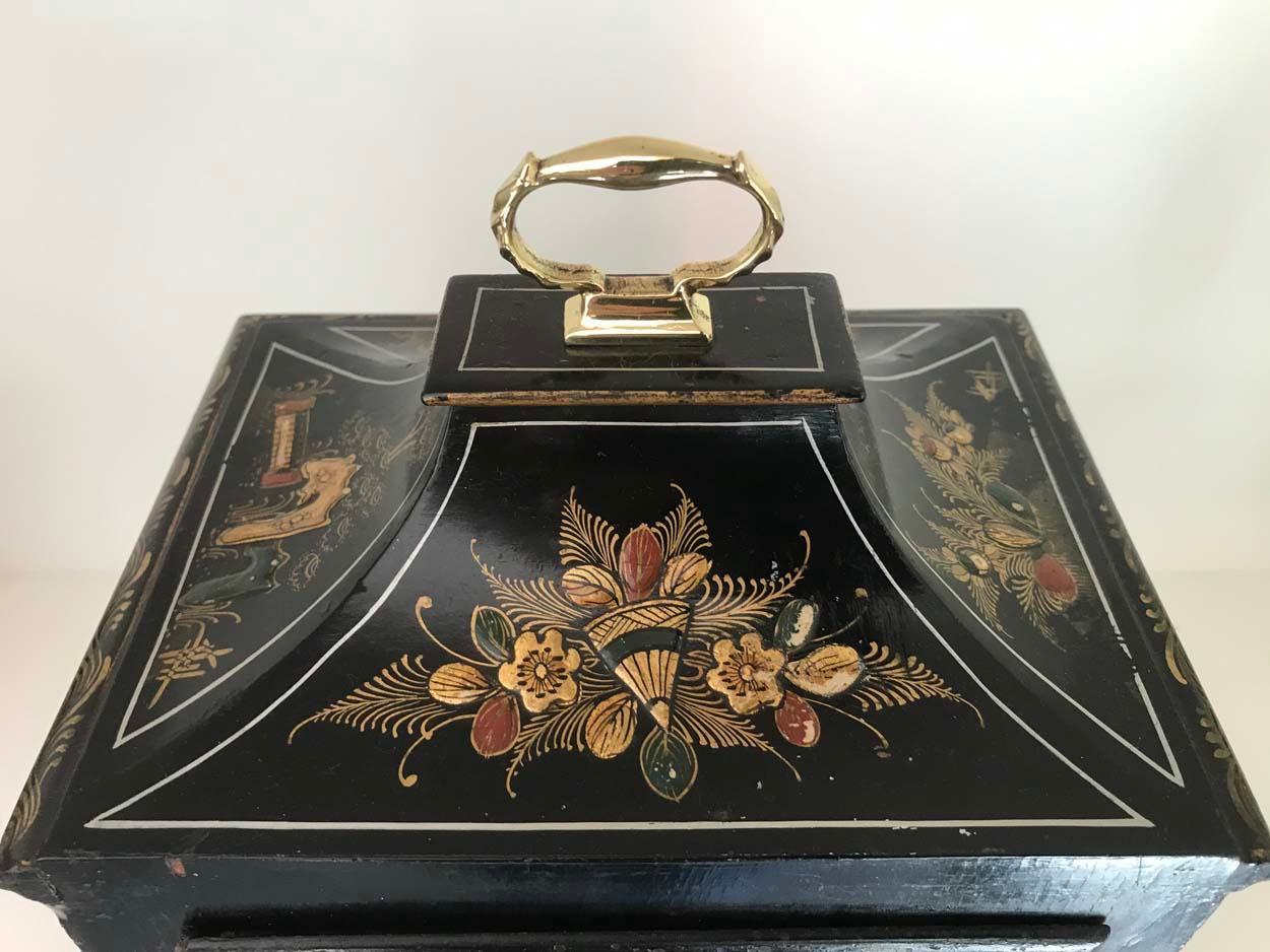 Lenzkirch Black Chinoiserie Georgian Style Three Train Musical Clock, 19thC In Good Condition In Melbourne, Victoria