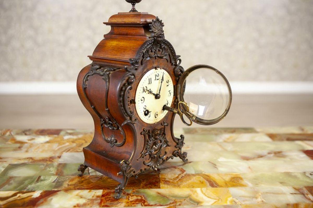 German Lenzkirch Mantel Clock Circa 1895-1900 in Walnut Case For Sale