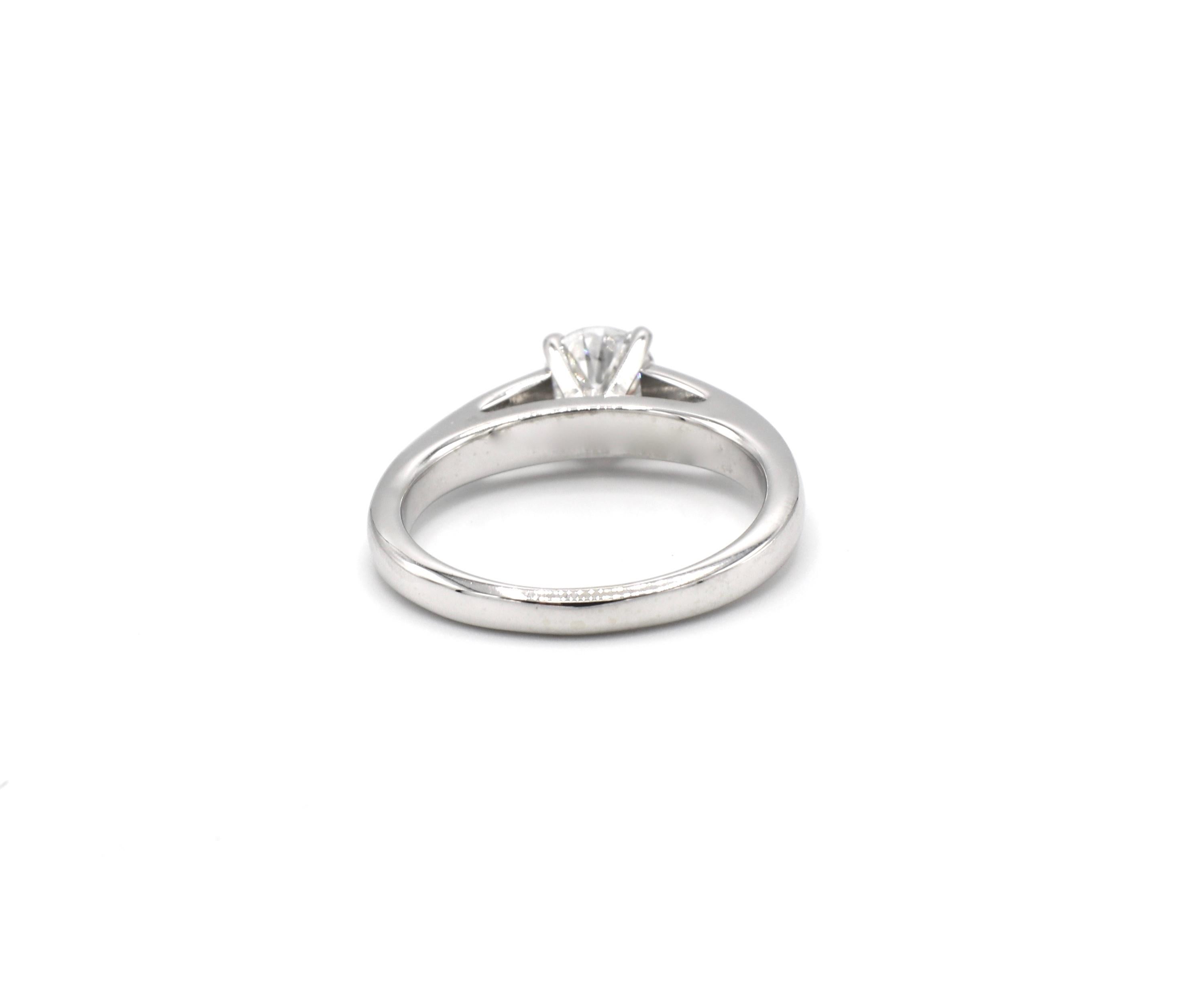 Round Cut Leo 0.99 Carat Round Diamond F SI2 White Gold Engagement Ring