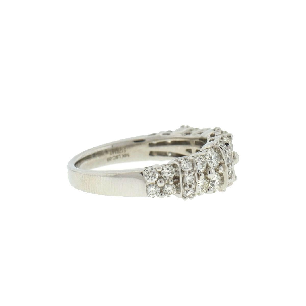 Leo 14 Karat White Gold Two-Row Diamond Ring 1.25 Carat In Excellent Condition In Boca Raton, FL