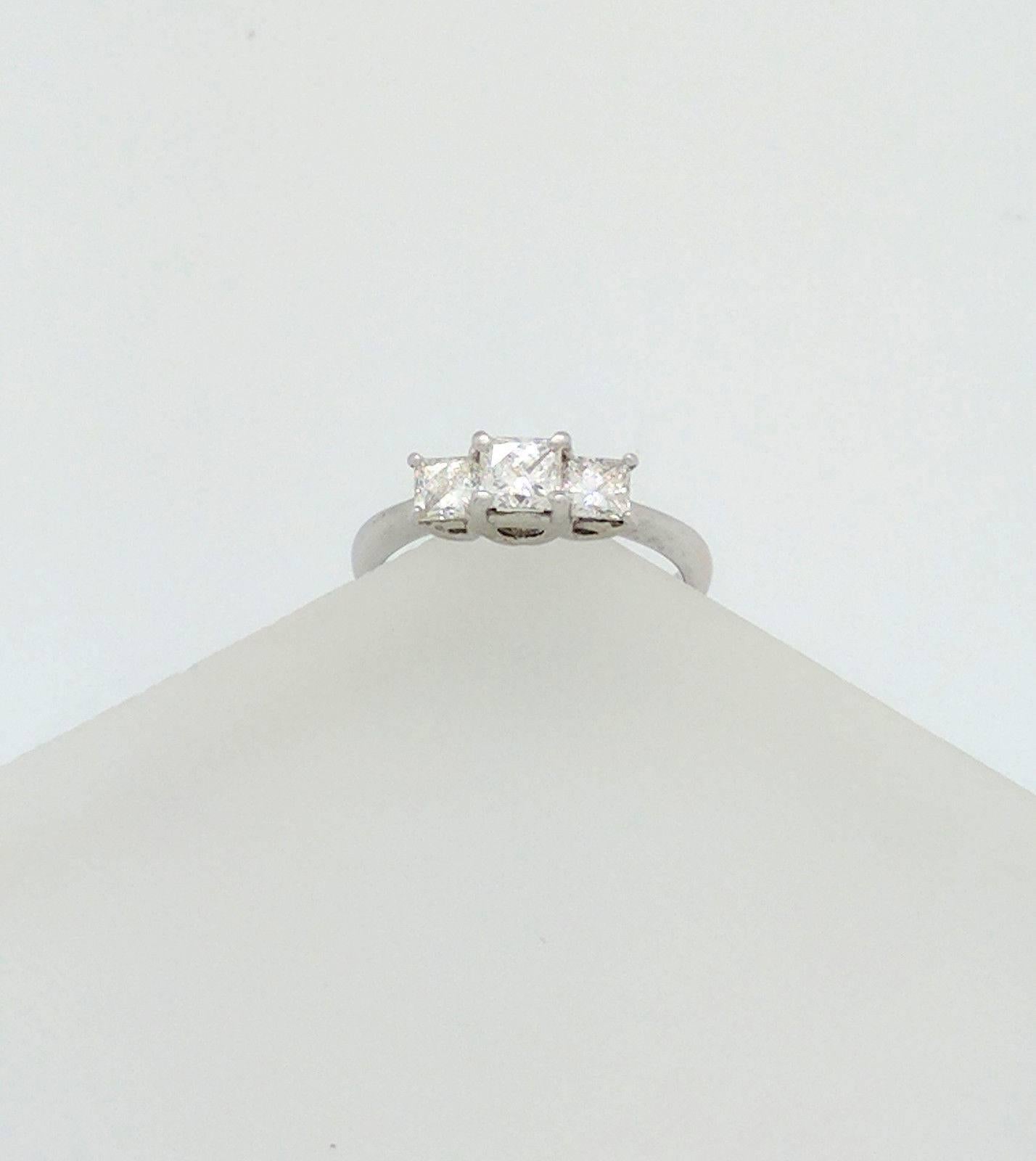 Contemporary LEO 14K & Platinum Princess Cut 3-Stone 1.03CTW Diamond Engagement Ring IGI CERT For Sale