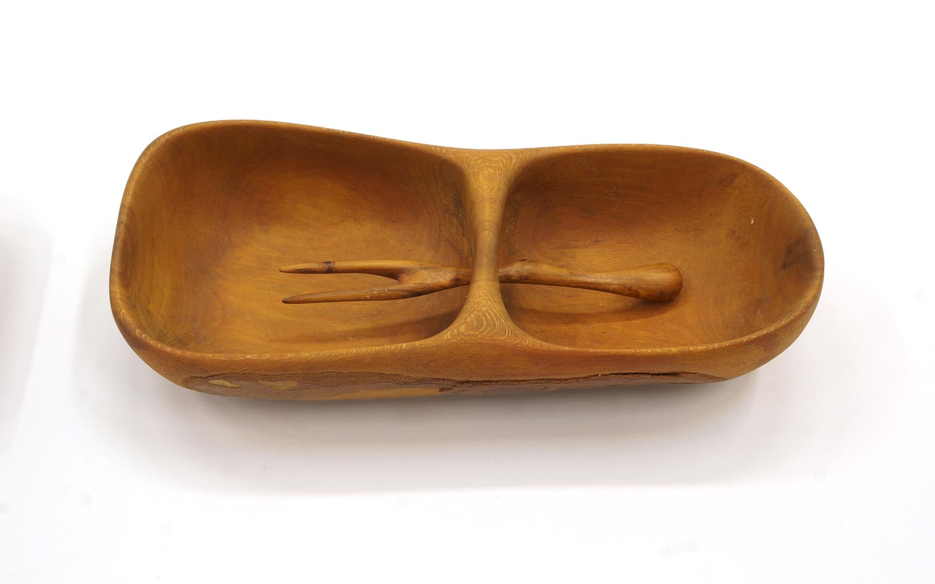 Mid-Century Modern Leo Amino Hand Carved Bowls and Fork For Sale