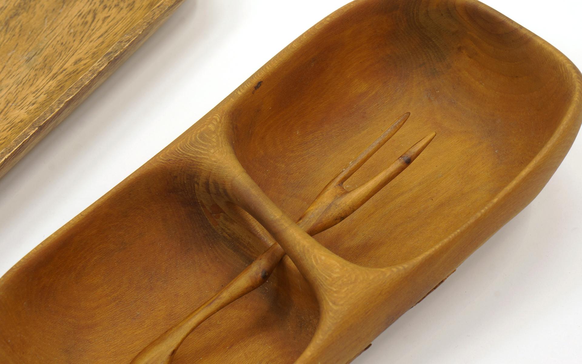 American Leo Amino Hand Carved Bowls and Fork For Sale