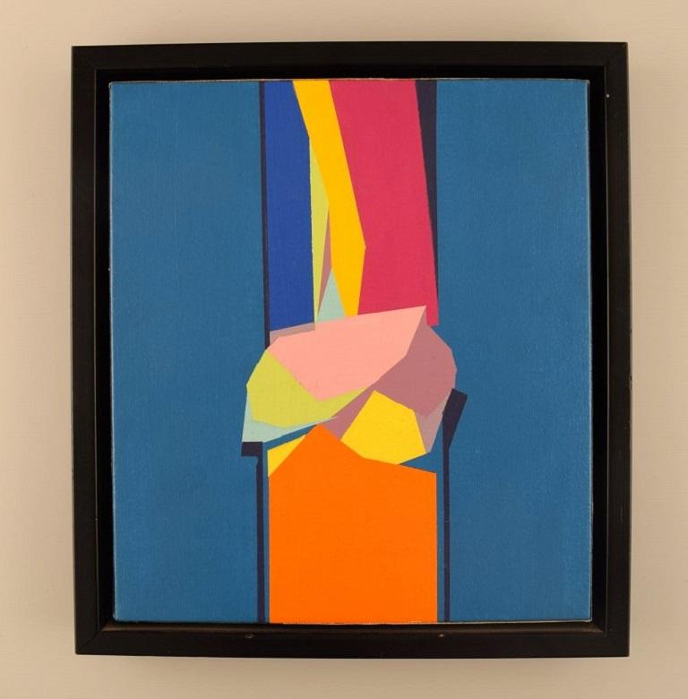 Leo Arnak Pedersen (né en 1937), artiste danois répertorié. 
Acrylique sur toile. 
Composition géométrique abstraite. 
Daté de 1994.
La toile mesure : 28 x 25 cm.
Le cadre mesure : 1.5 cm.
En parfait état.
Signé et daté.