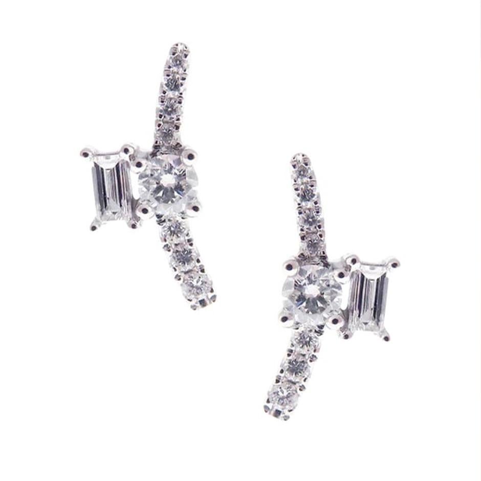Modern Leo Baguette Arc Diamond Ear Crawlers For Sale