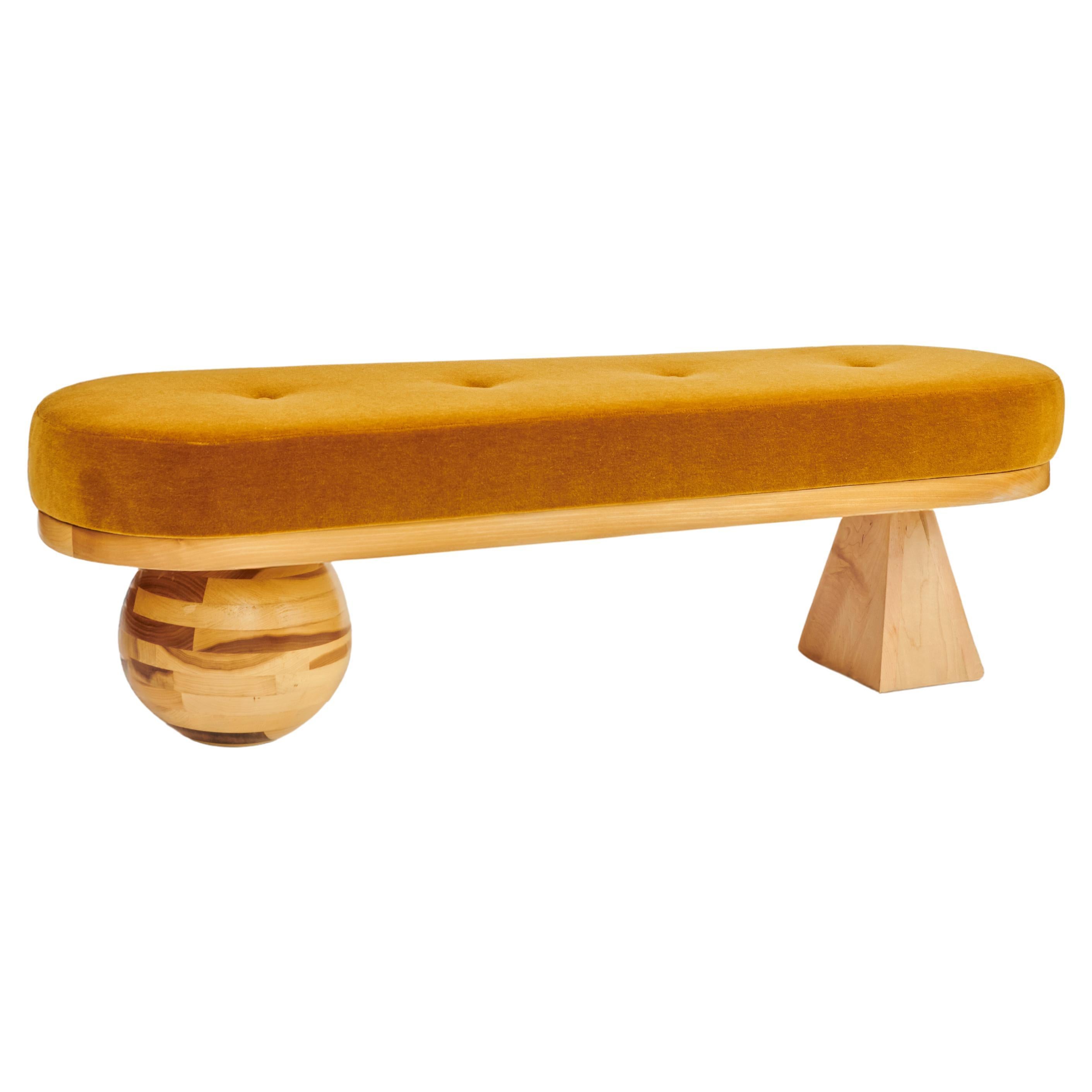 Leo Bench, Camel Mohair & Wood Bench by Christian Siriano For Sale