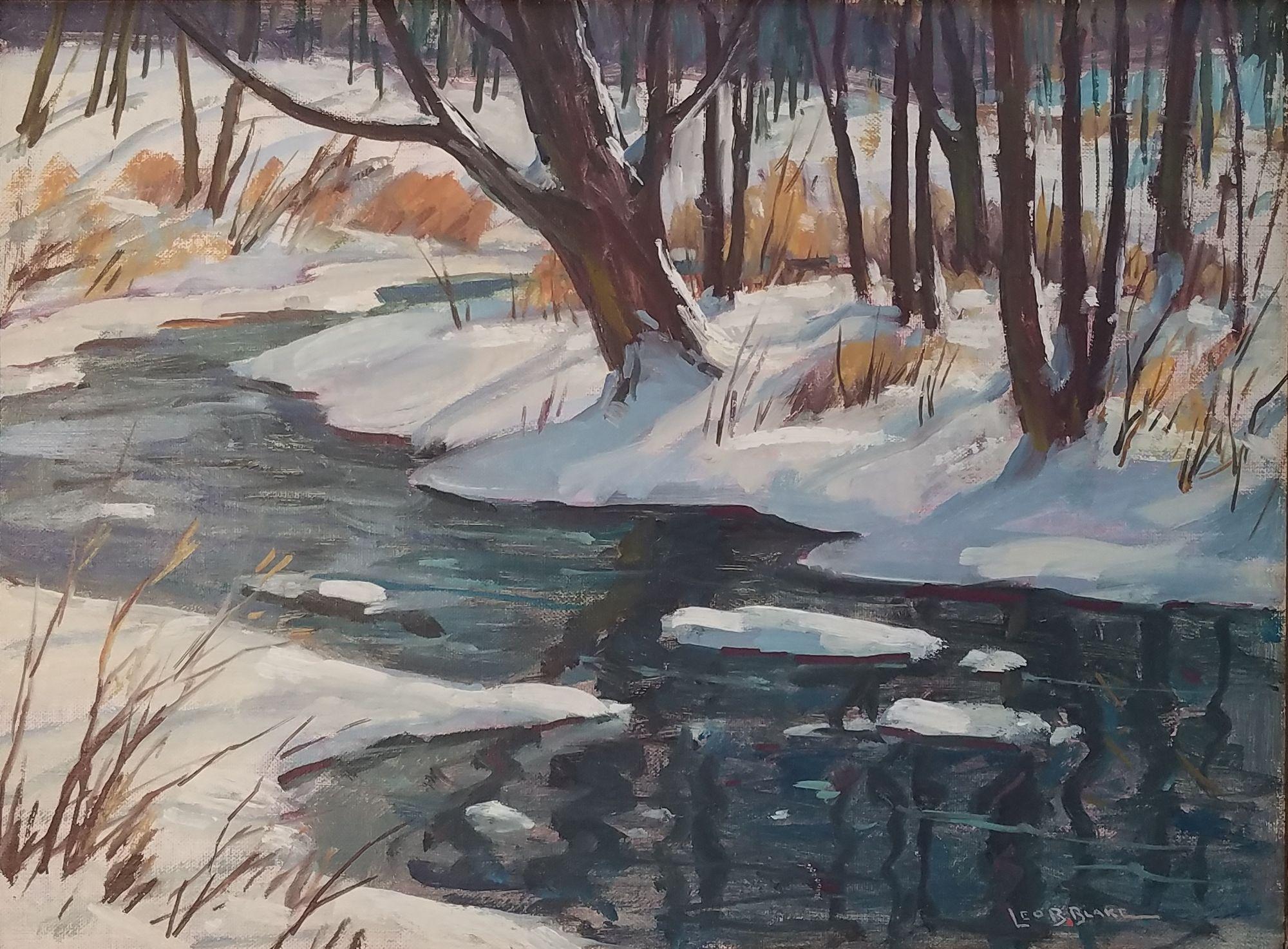 ""Berkshires Winterlandschaft", Leo Blake, Snowy Stream in Massachusetts