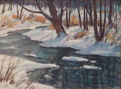 ""Berkshires Winterlandschaft", Leo Blake, Snowy Stream in Massachusetts